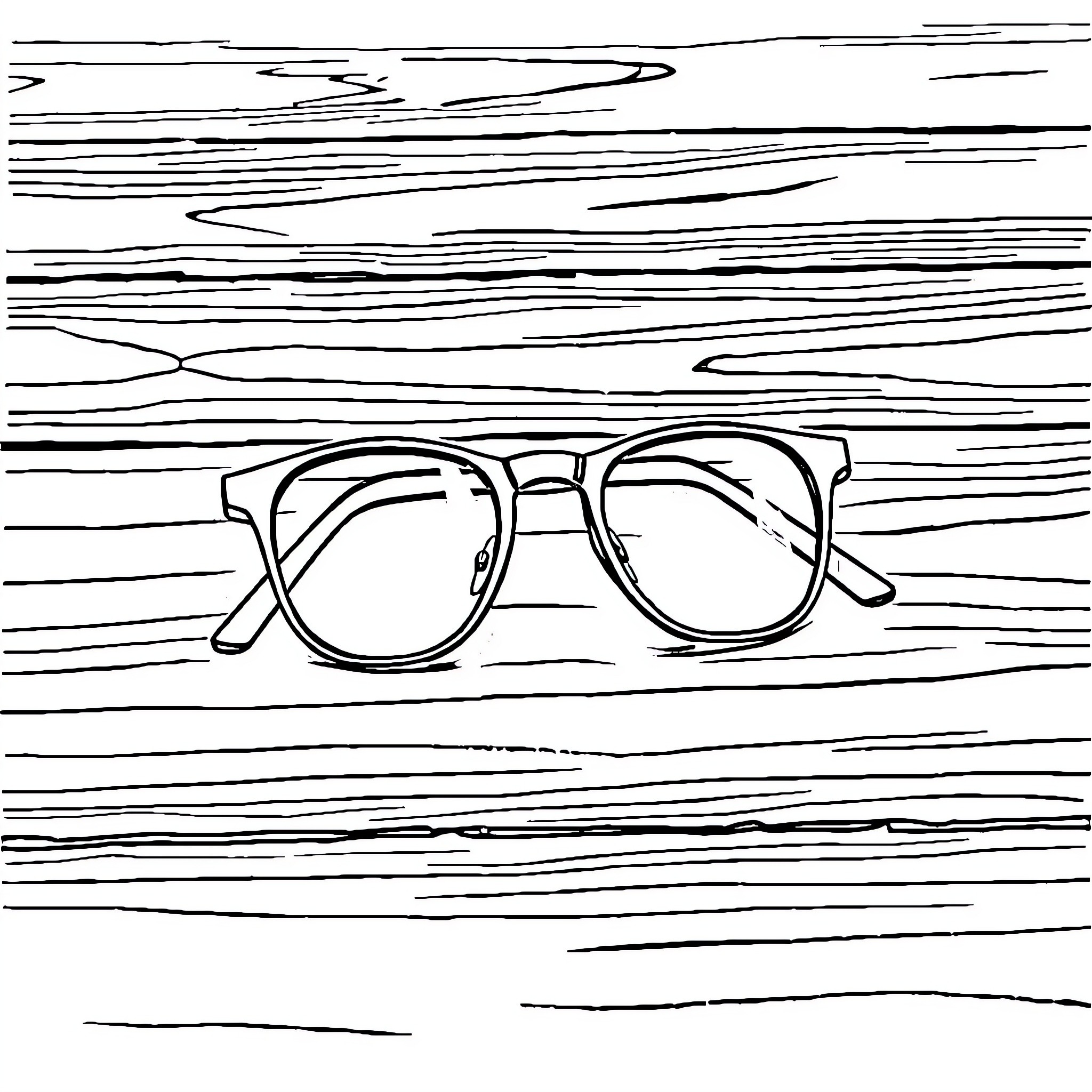 Glasses on a wooden surface Coloring Page (free black-and-white line drawing printable PDF for all, from beginners to advanced learners, including children, teens, adults, and seniors)