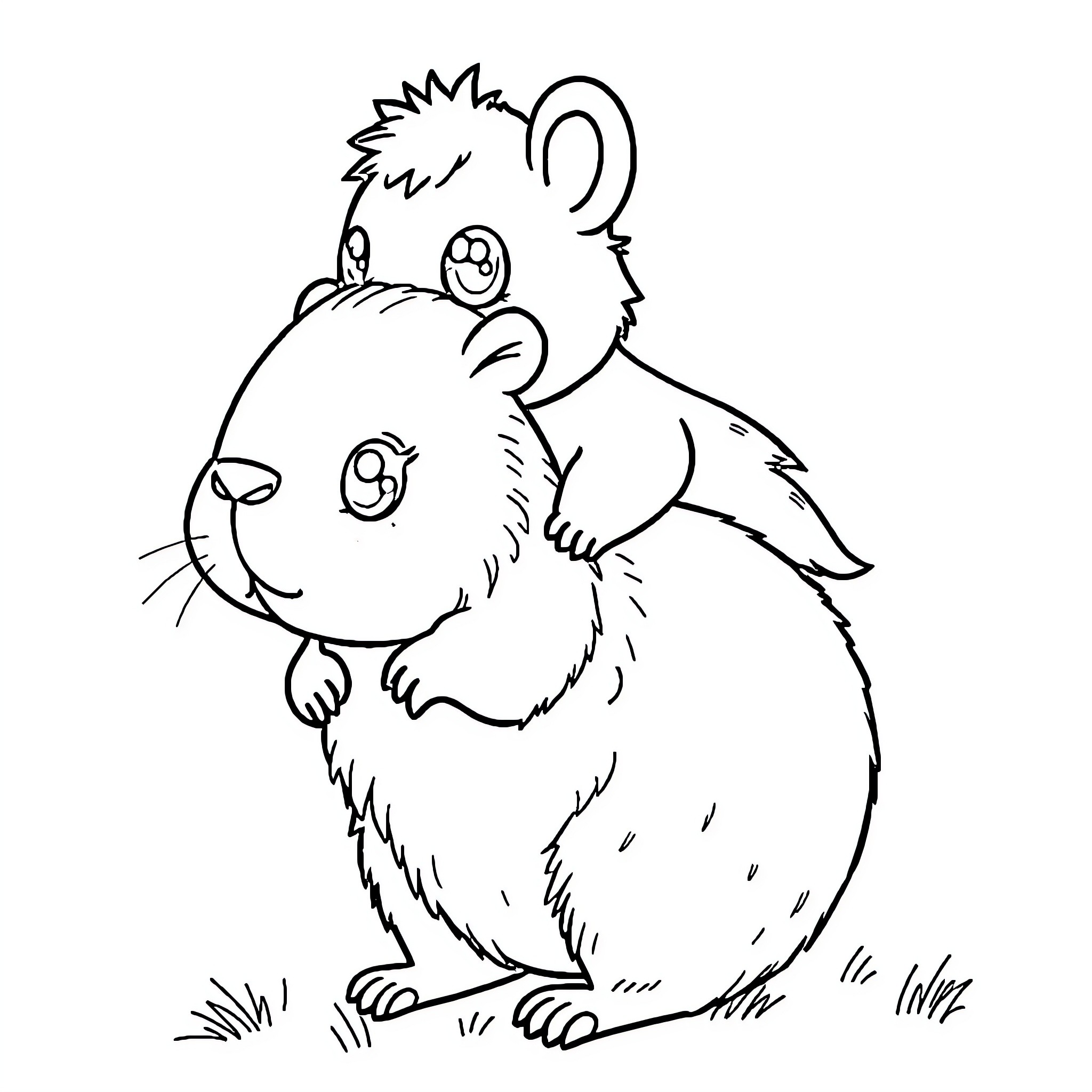 Gizmo the curious hamster explores the outdoors Coloring Page (free black-and-white line drawing printable PDF for all, from beginners to advanced learners, including children, teens, adults, and seniors)