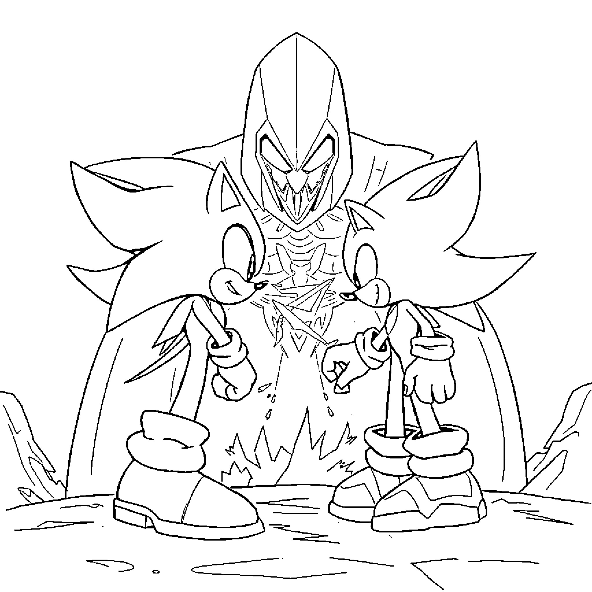 Sonic preparing for epic battle Coloring Page (free black-and-white line drawing printable PDF for all, from beginners to advanced learners, including children, teens, adults, and seniors)