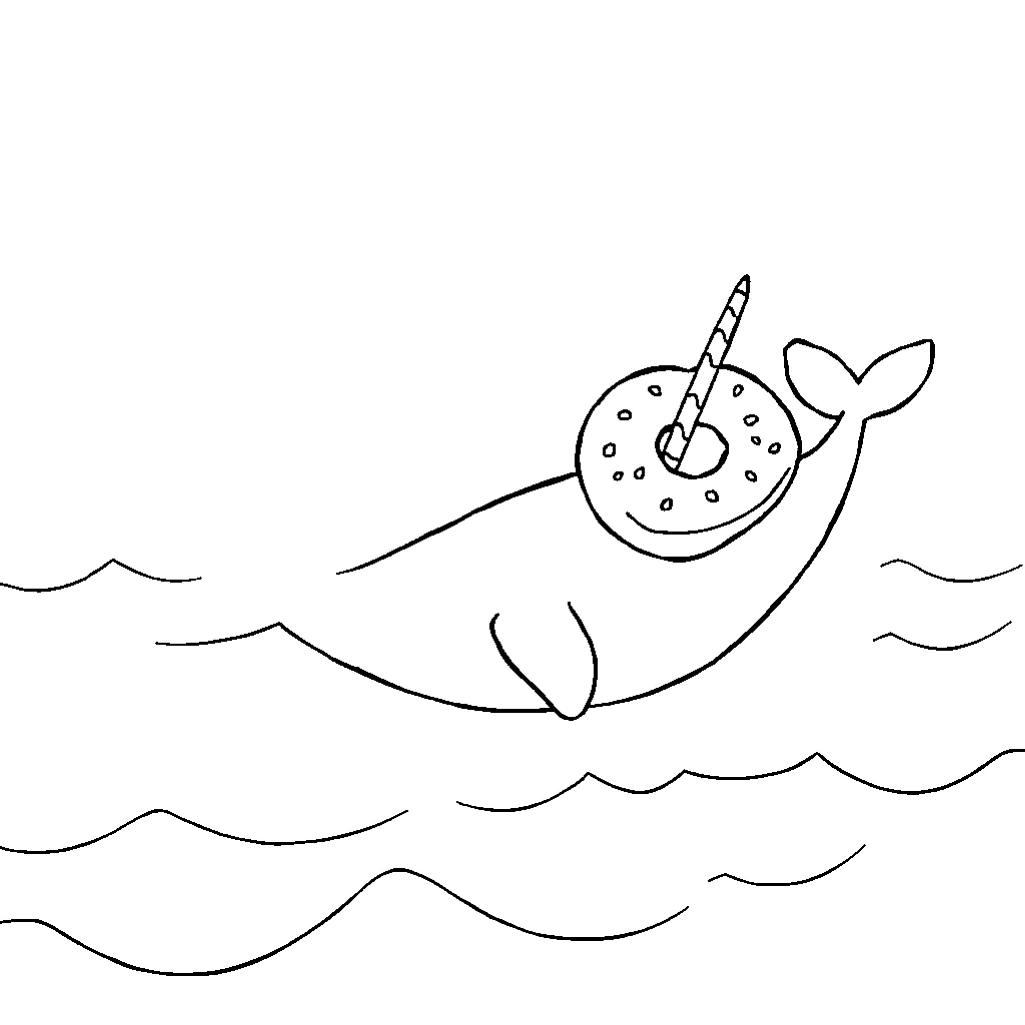 Narwhal swimming gracefully in the ocean Coloring Page (free black-and-white line drawing printable PDF for all, from beginners to advanced learners, including children, teens, adults, and seniors)