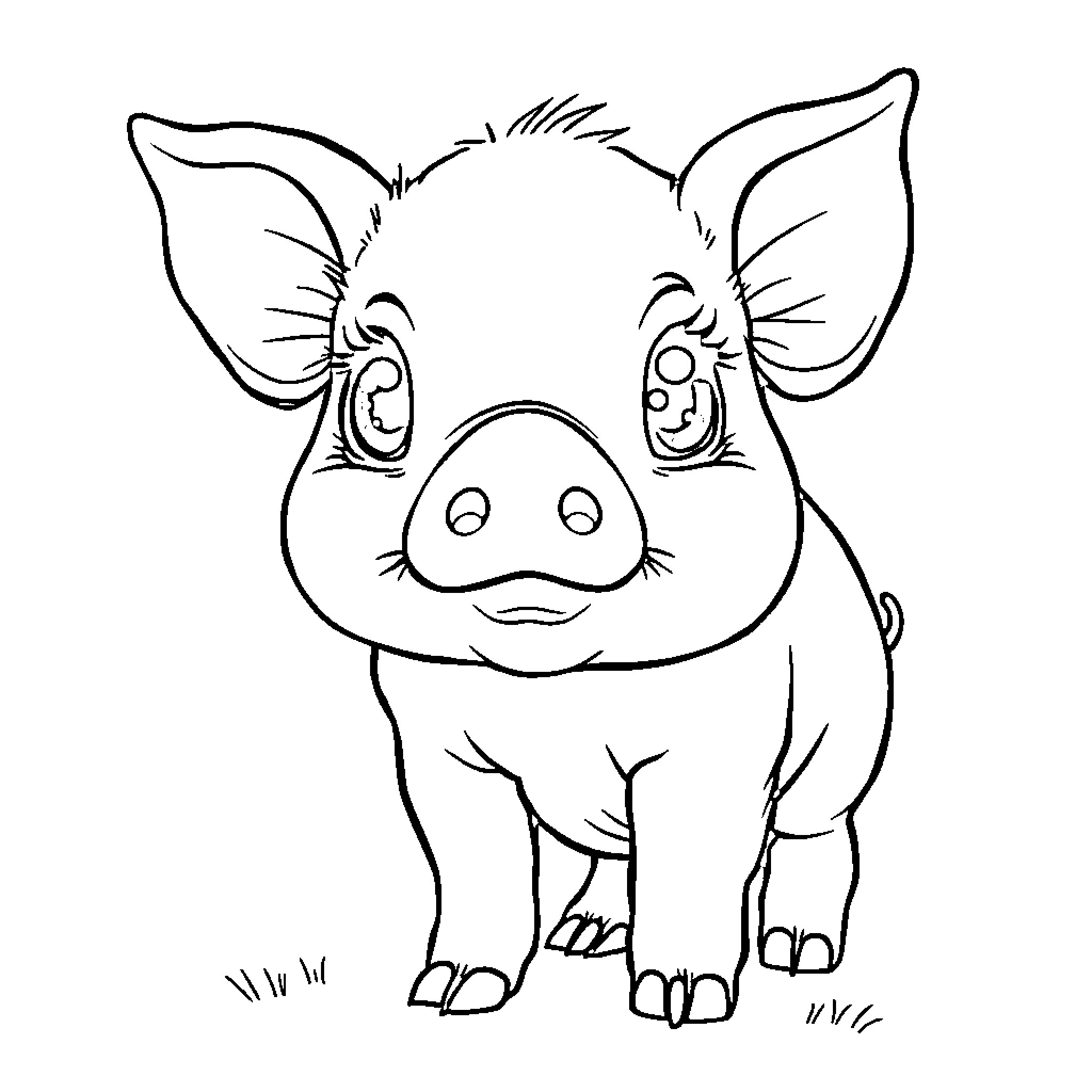 Piglet smiling and looking curious Coloring Page (free black-and-white line drawing printable PDF for all, from beginners to advanced learners, including children, teens, adults, and seniors)