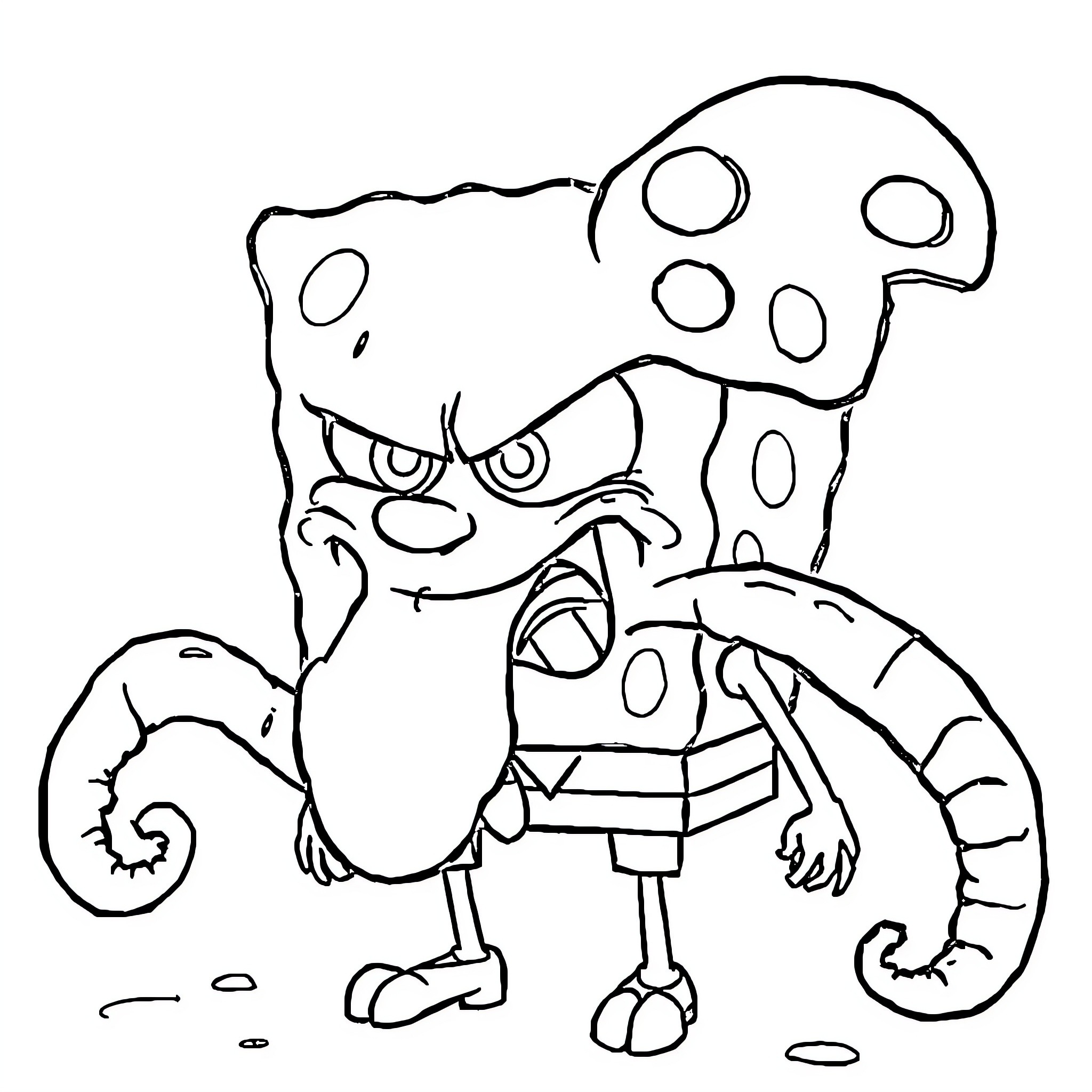 Spongebob Squarepants character in angry expression Coloring Page (free black-and-white line drawing printable PDF for all, from beginners to advanced learners, including children, teens, adults, and seniors)