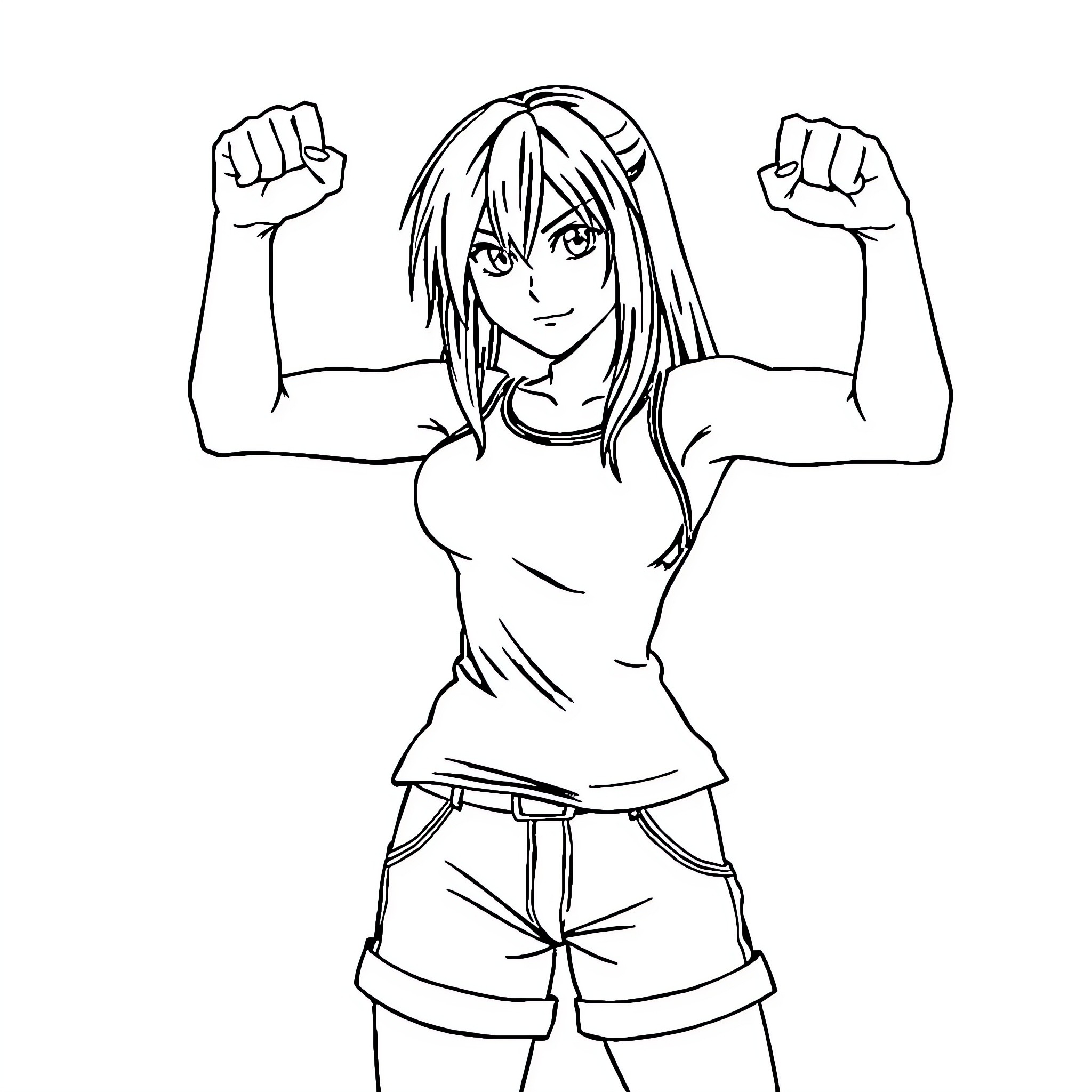 Tifa showing her determined expression and strength Coloring Page (free black-and-white line drawing printable PDF for all, from beginners to advanced learners, including children, teens, adults, and seniors)
