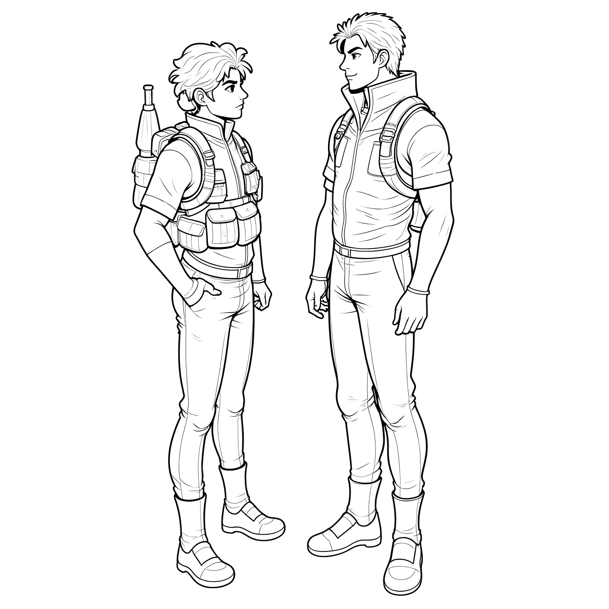 Solid Snake characters in action attire Coloring Page (free black-and-white line drawing printable PDF for all, from beginners to advanced learners, including children, teens, adults, and seniors)