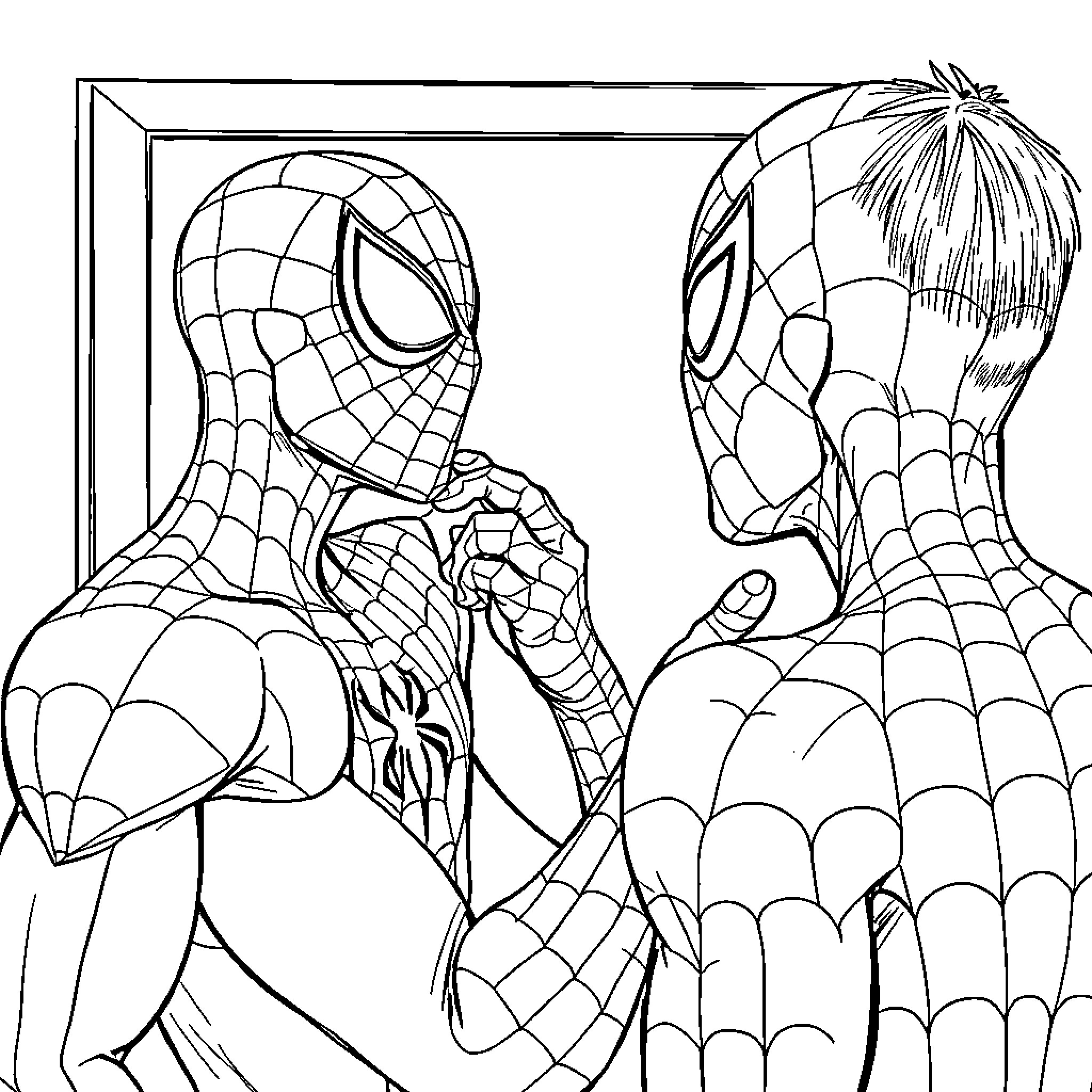 Spiderman in action posing heroically Coloring Page (free black-and-white line drawing printable PDF for all, from beginners to advanced learners, including children, teens, adults, and seniors)