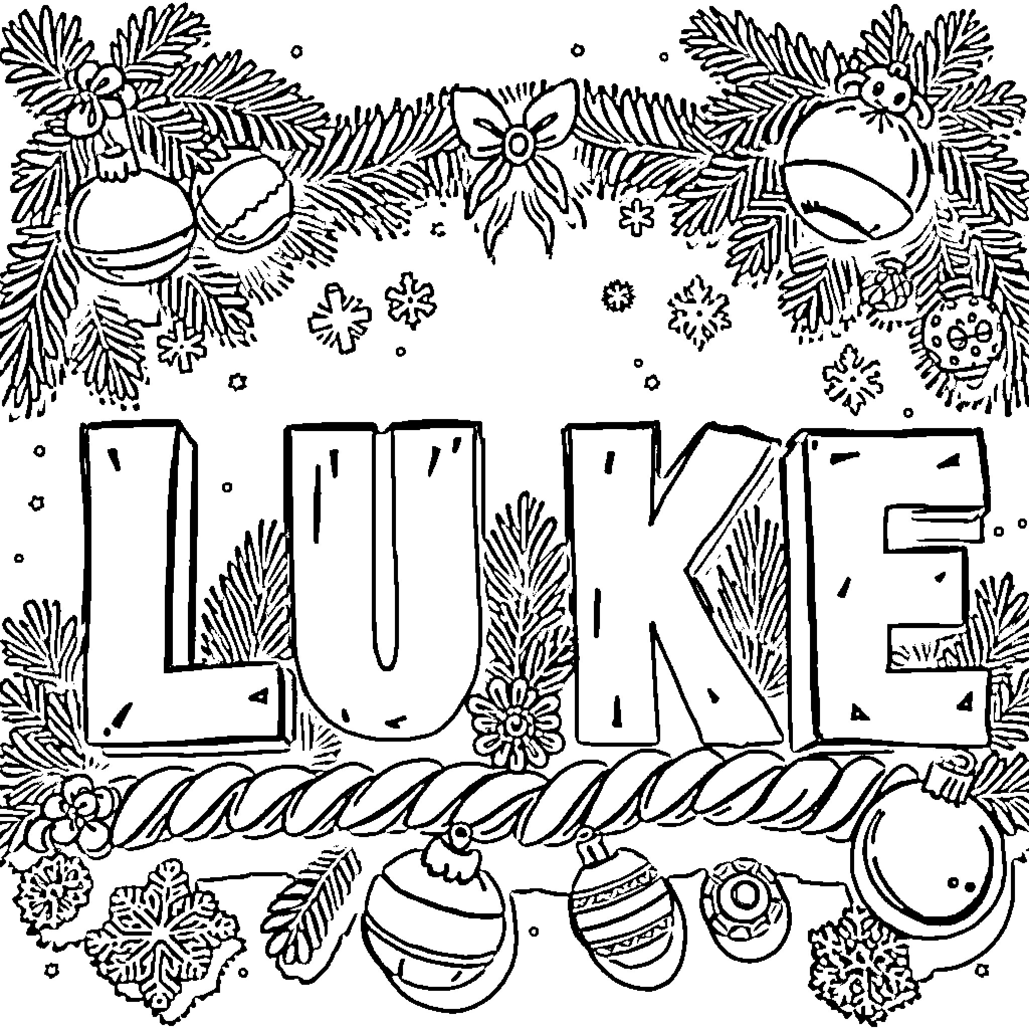 Luke's Christmas Crafts and Decorations Coloring Page (free black-and-white line drawing printable PDF for all, from beginners to advanced learners, including children, teens, adults, and seniors)