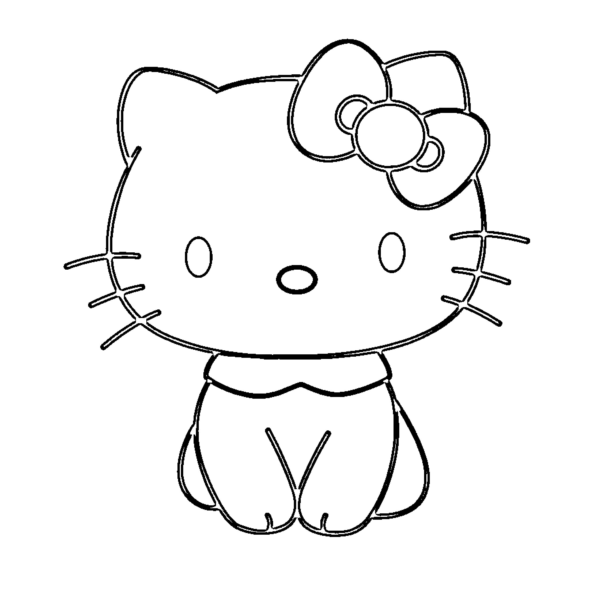 Hello Kitty sitting patiently Coloring Page (free black-and-white line drawing printable PDF for all, from beginners to advanced learners, including children, teens, adults, and seniors)