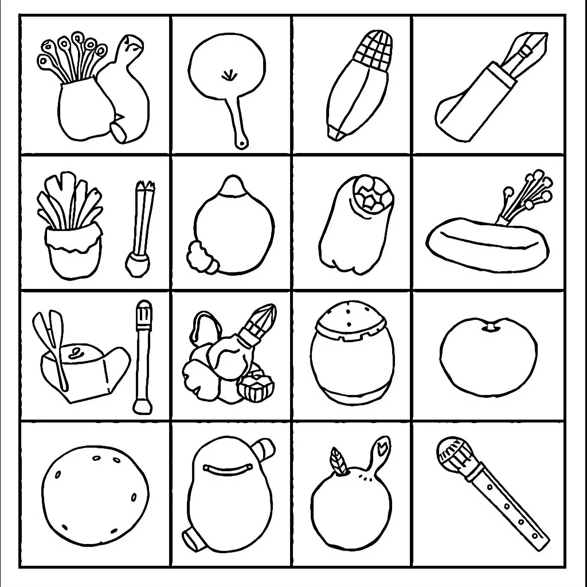 Item Collection of Diverse Objects and Symbols Coloring Page (free black-and-white line drawing printable PDF for all, from beginners to advanced learners, including children, teens, adults, and seniors)