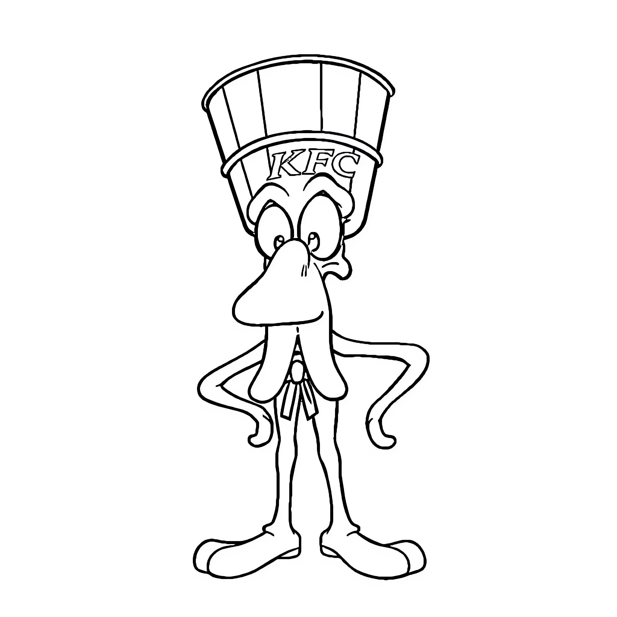 Squidward in his KFC uniform Coloring Page (free black-and-white line drawing printable PDF for all, from beginners to advanced learners, including children, teens, adults, and seniors)