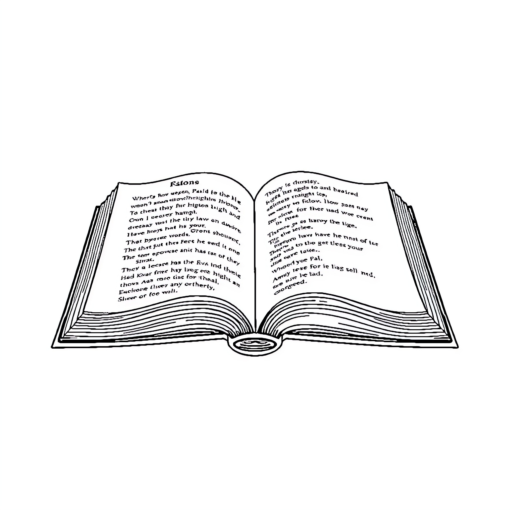 Bible open with text and passages Coloring Page (free black-and-white line drawing printable PDF for all, from beginners to advanced learners, including children, teens, adults, and seniors)