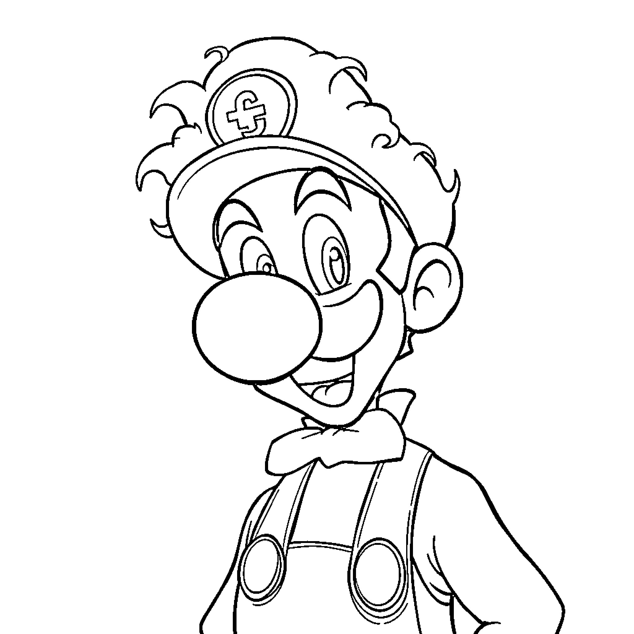 Luigi's Playful Adventures Coloring Page (free black-and-white line drawing printable PDF for all, from beginners to advanced learners, including children, teens, adults, and seniors)