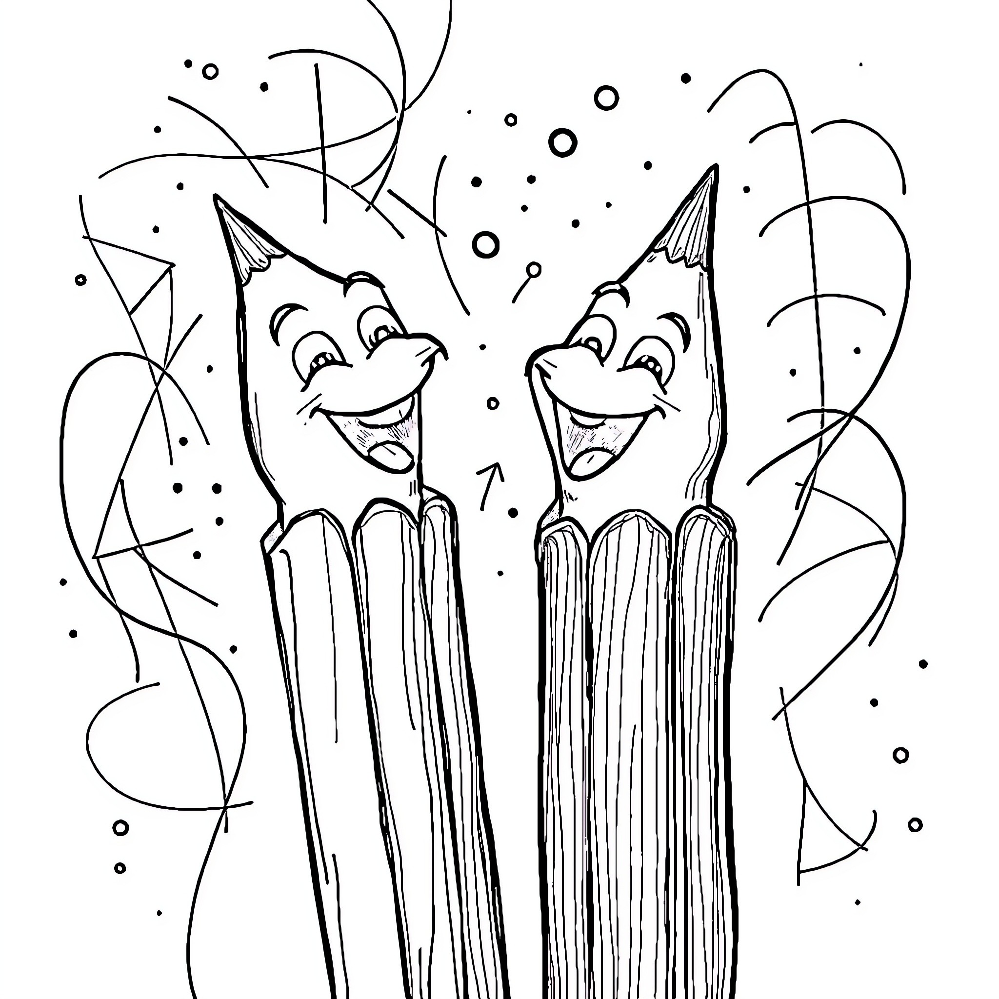 Pencil Figures Celebrating in Festive Atmosphere Coloring Page (free black-and-white line drawing printable PDF for all, from beginners to advanced learners, including children, teens, adults, and seniors)