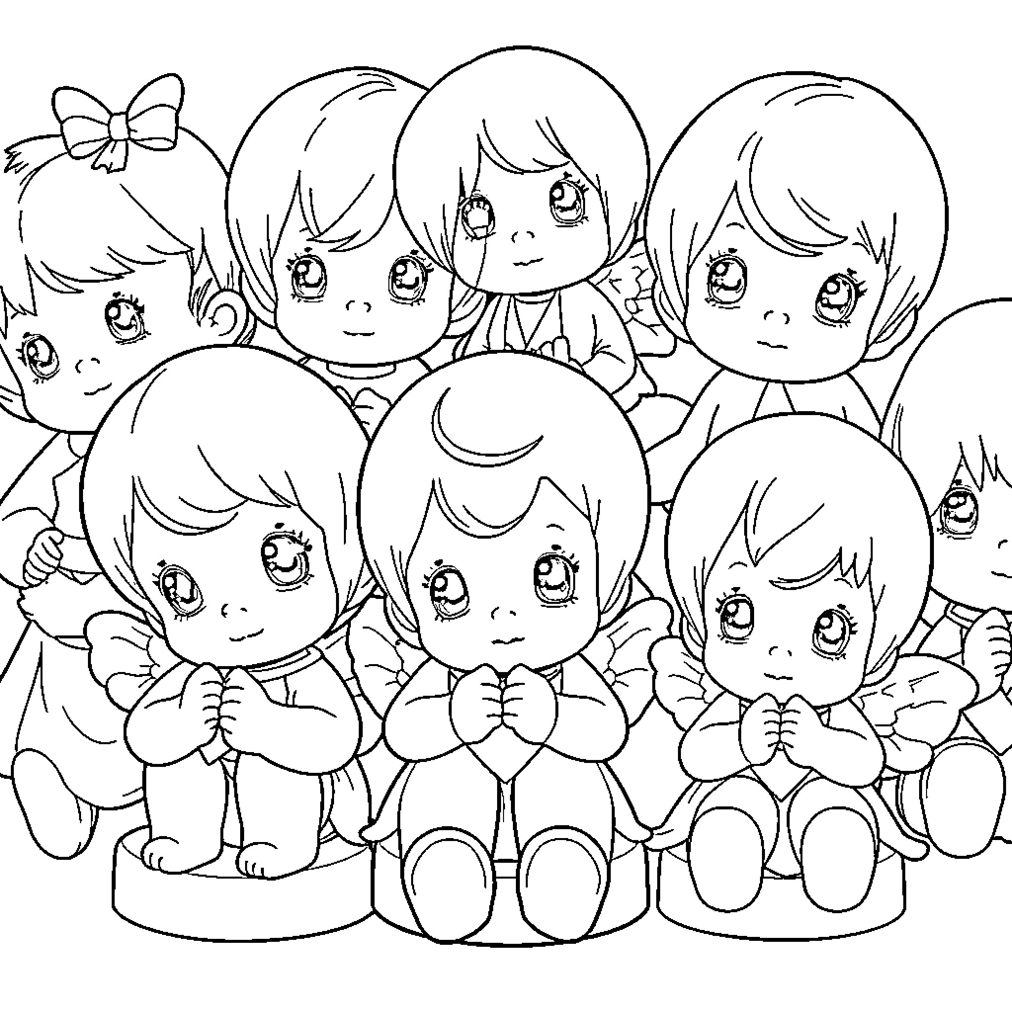 Moment of Charming Anime-Style Figures Coloring Page (free black-and-white line drawing printable PDF for all, from beginners to advanced learners, including children, teens, adults, and seniors)