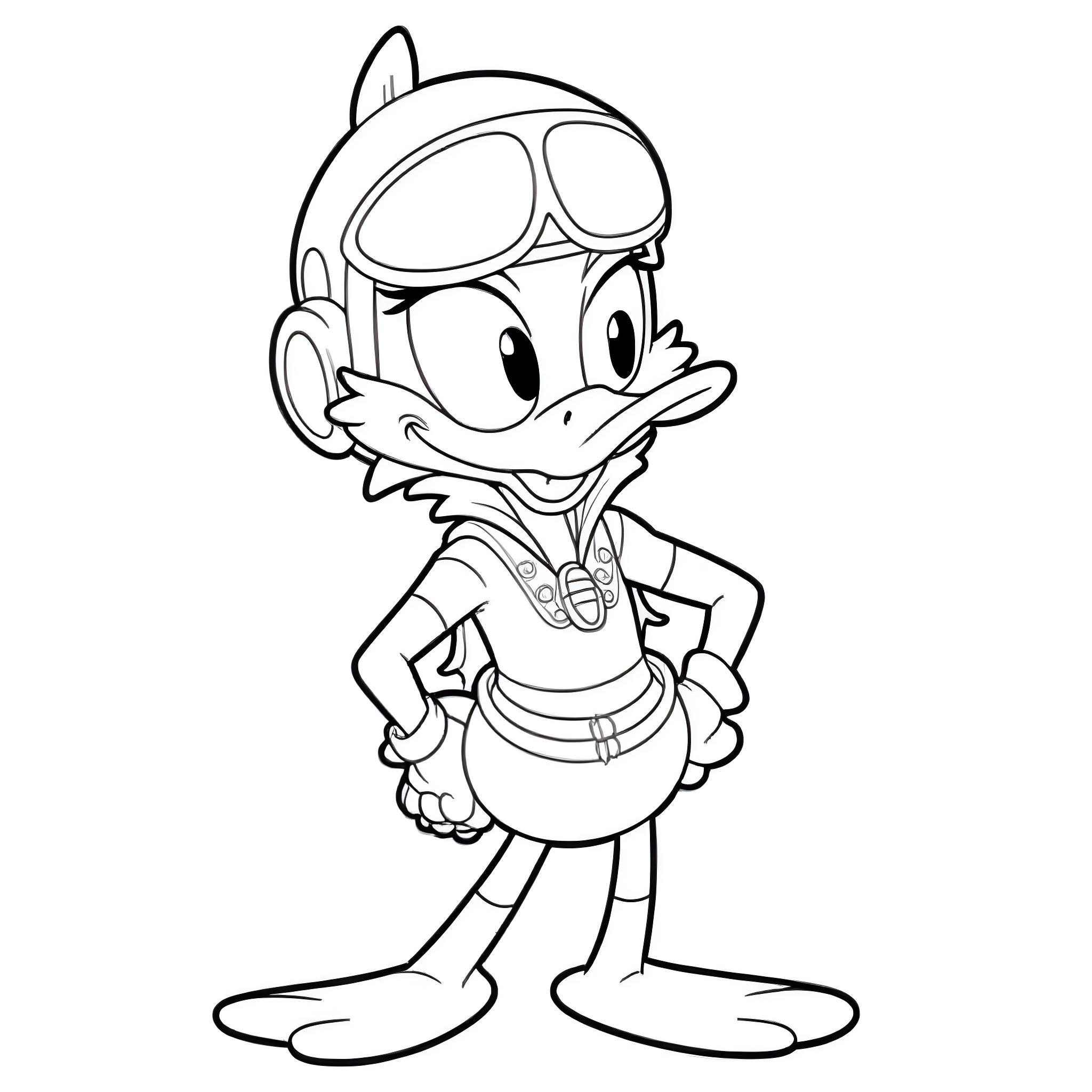Daffy Duck in a silly pose Coloring Page (free black-and-white line drawing printable PDF for all, from beginners to advanced learners, including children, teens, adults, and seniors)