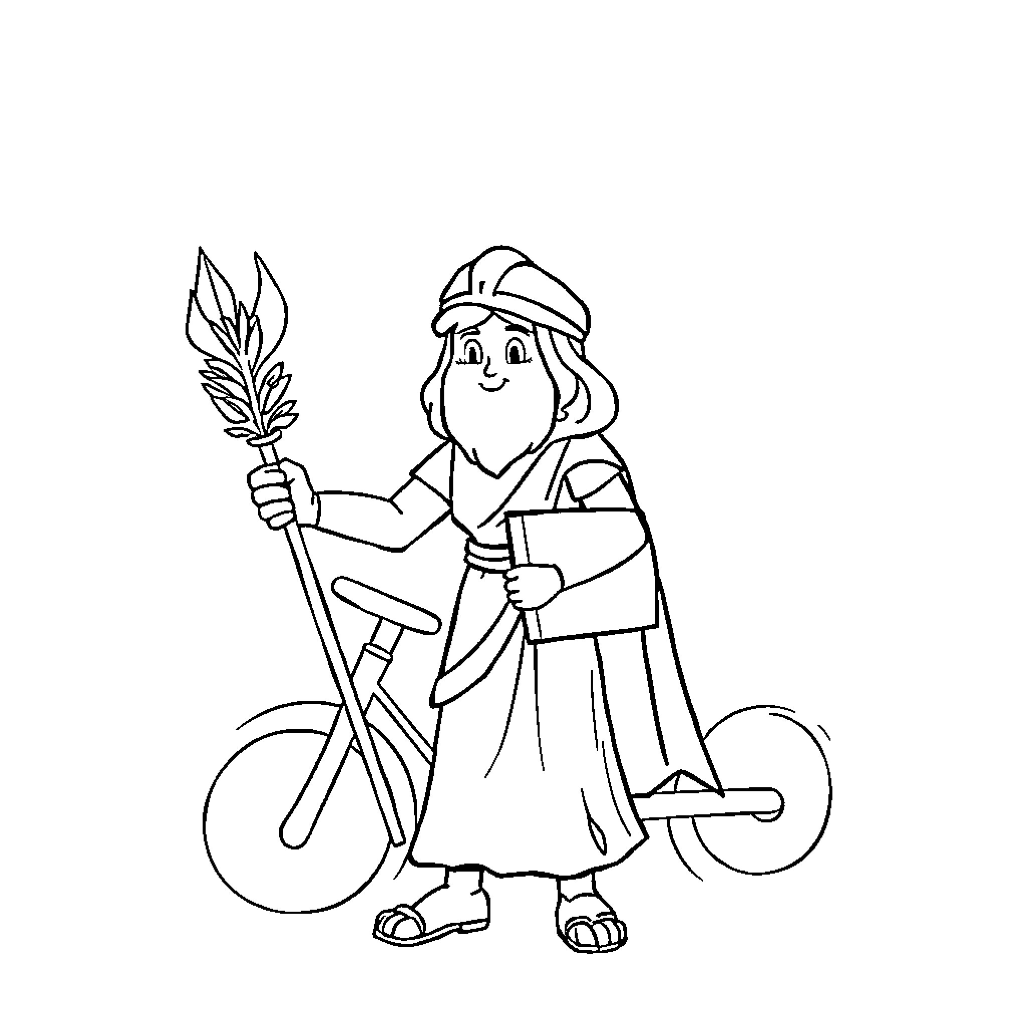 Virgil the Explorer on Bicycle Adventure Coloring Page (free black-and-white line drawing printable PDF for all, from beginners to advanced learners, including children, teens, adults, and seniors)