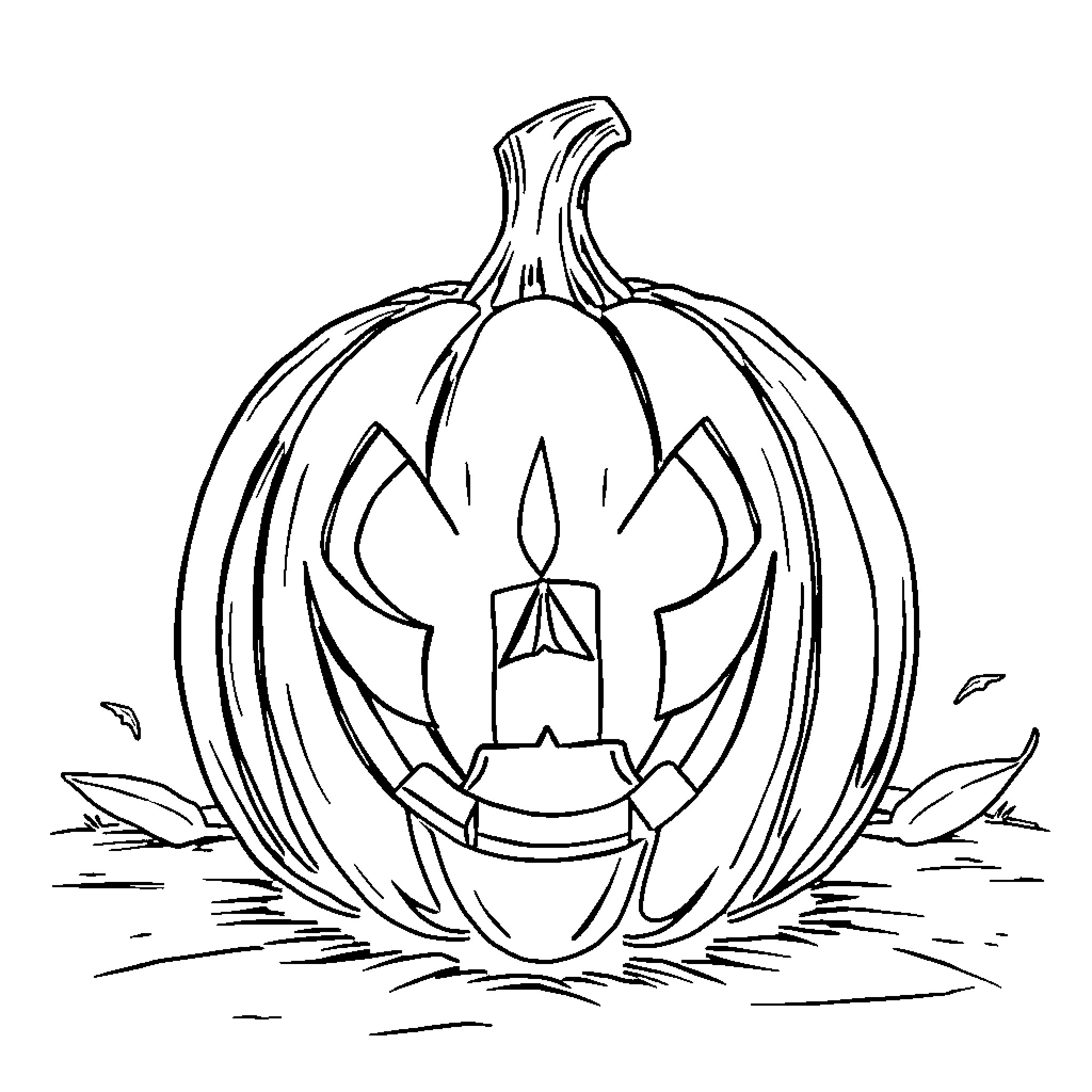 Pumpkin carved with a smiling face and lit candle Coloring Page (free black-and-white line drawing printable PDF for all, from beginners to advanced learners, including children, teens, adults, and seniors)