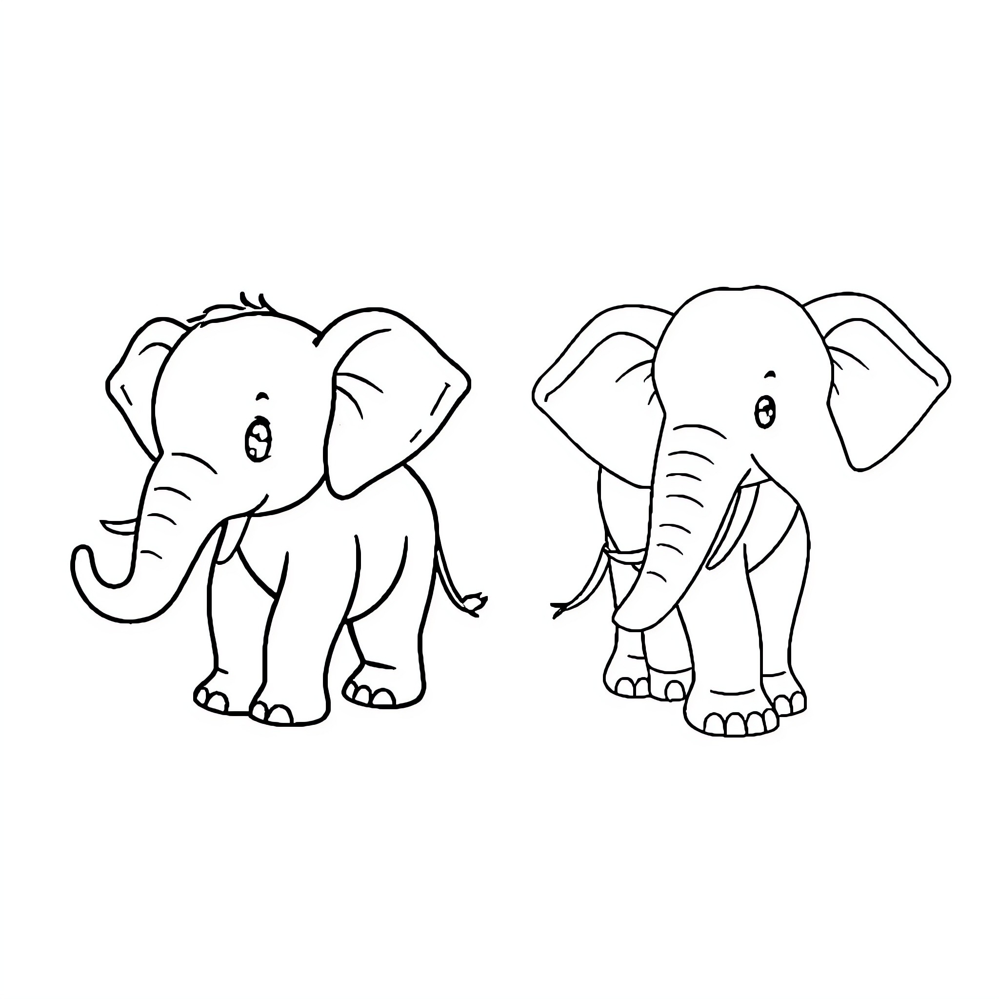 Elephant pair walking together Coloring Page (free black-and-white line drawing printable PDF for all, from beginners to advanced learners, including children, teens, adults, and seniors)