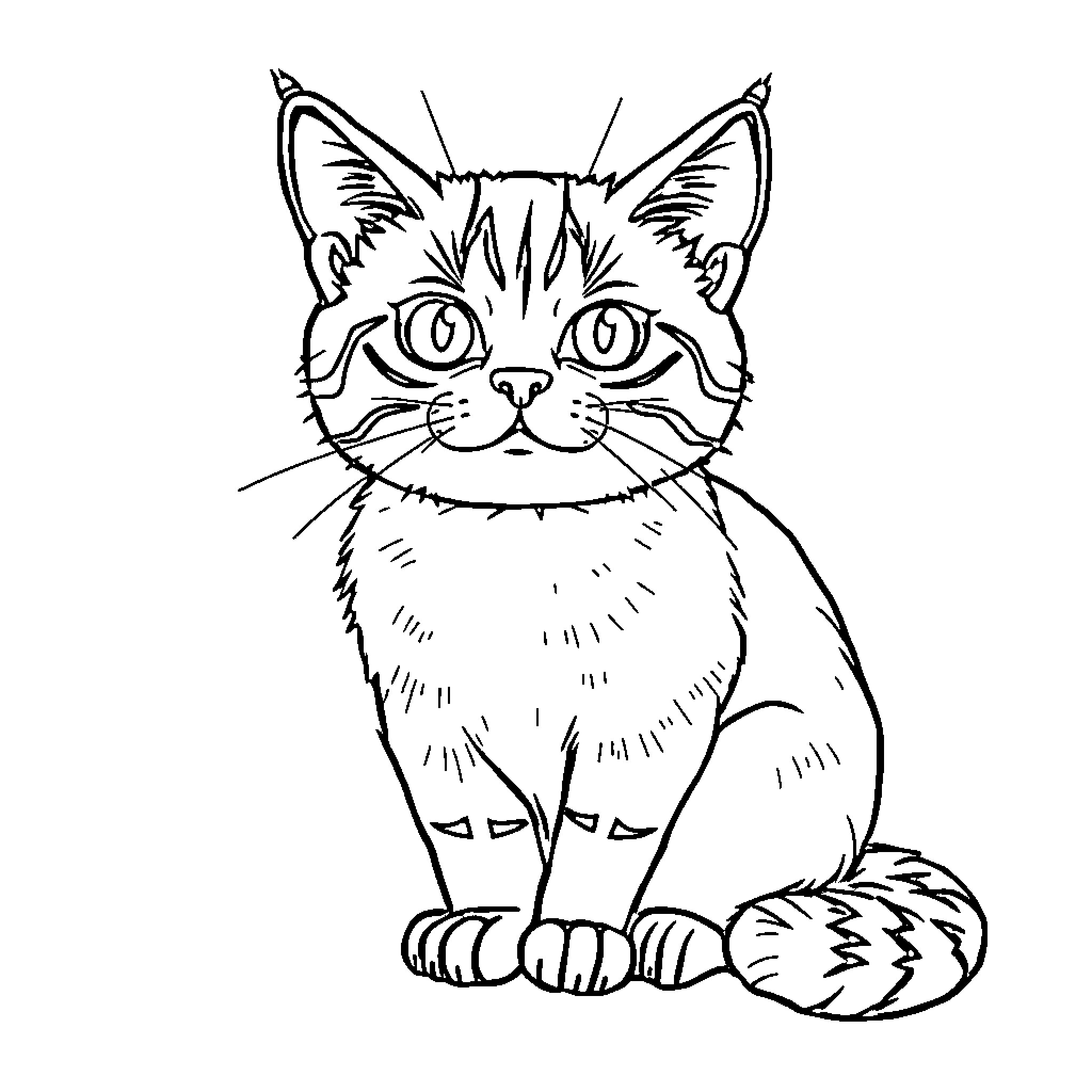 Cat drawing with curious expression Coloring Page (free black-and-white line drawing printable PDF for all, from beginners to advanced learners, including children, teens, adults, and seniors)