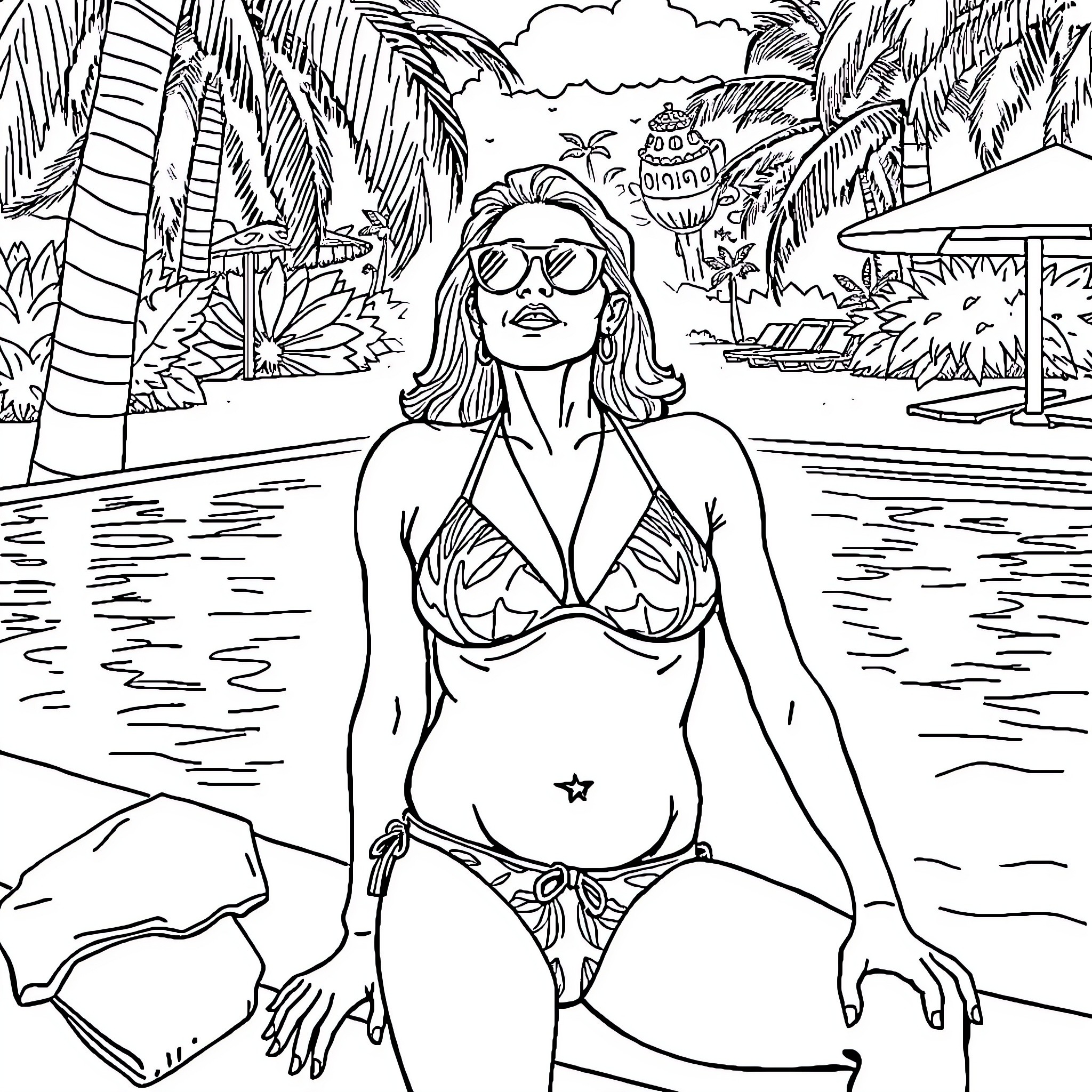 Oswaldo Llerena's relaxing day at the beach Coloring Page (free black-and-white line drawing printable PDF for all, from beginners to advanced learners, including children, teens, adults, and seniors)
