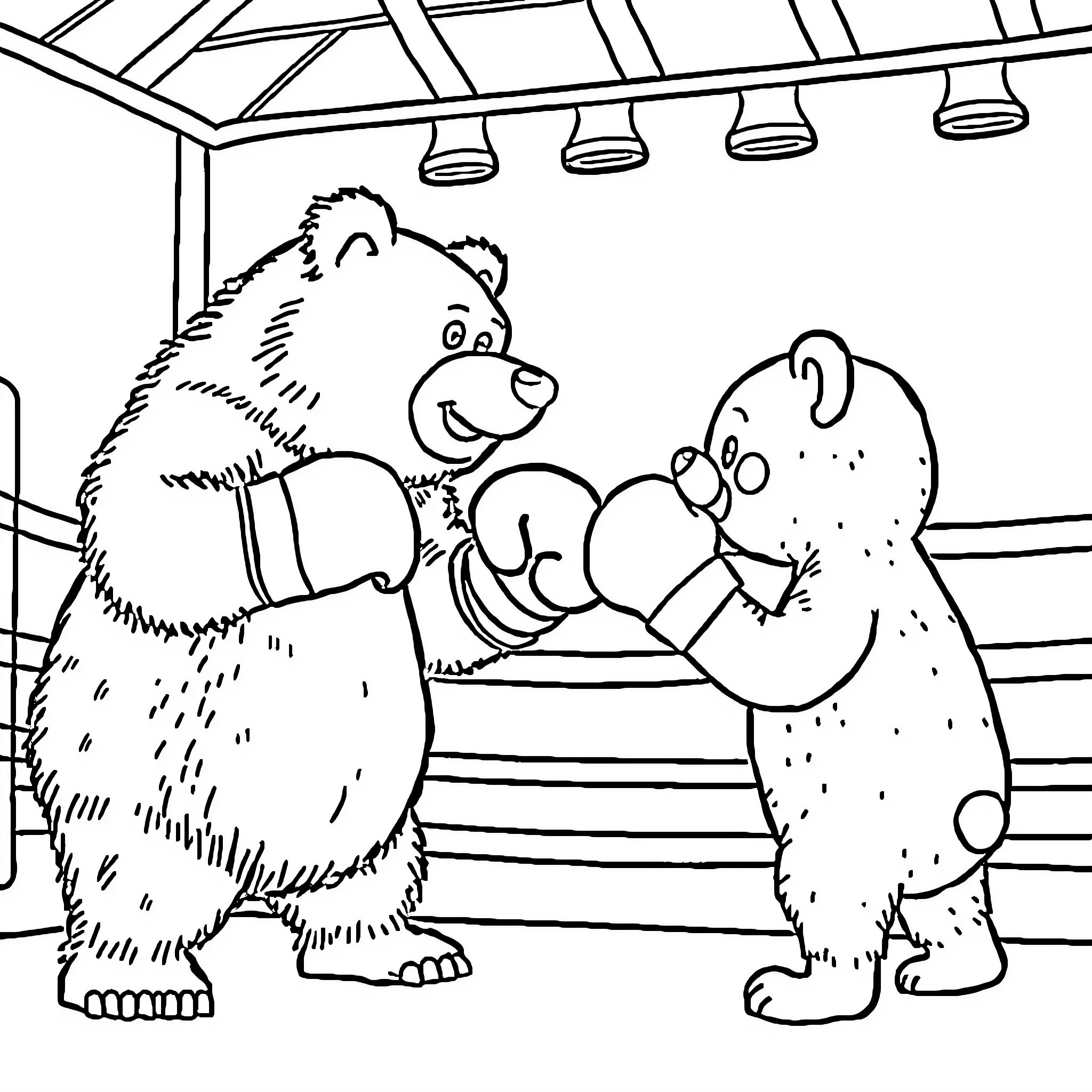 Bear friends enjoying a cozy indoor scene Coloring Page (free black-and-white line drawing printable PDF for all, from beginners to advanced learners, including children, teens, adults, and seniors)