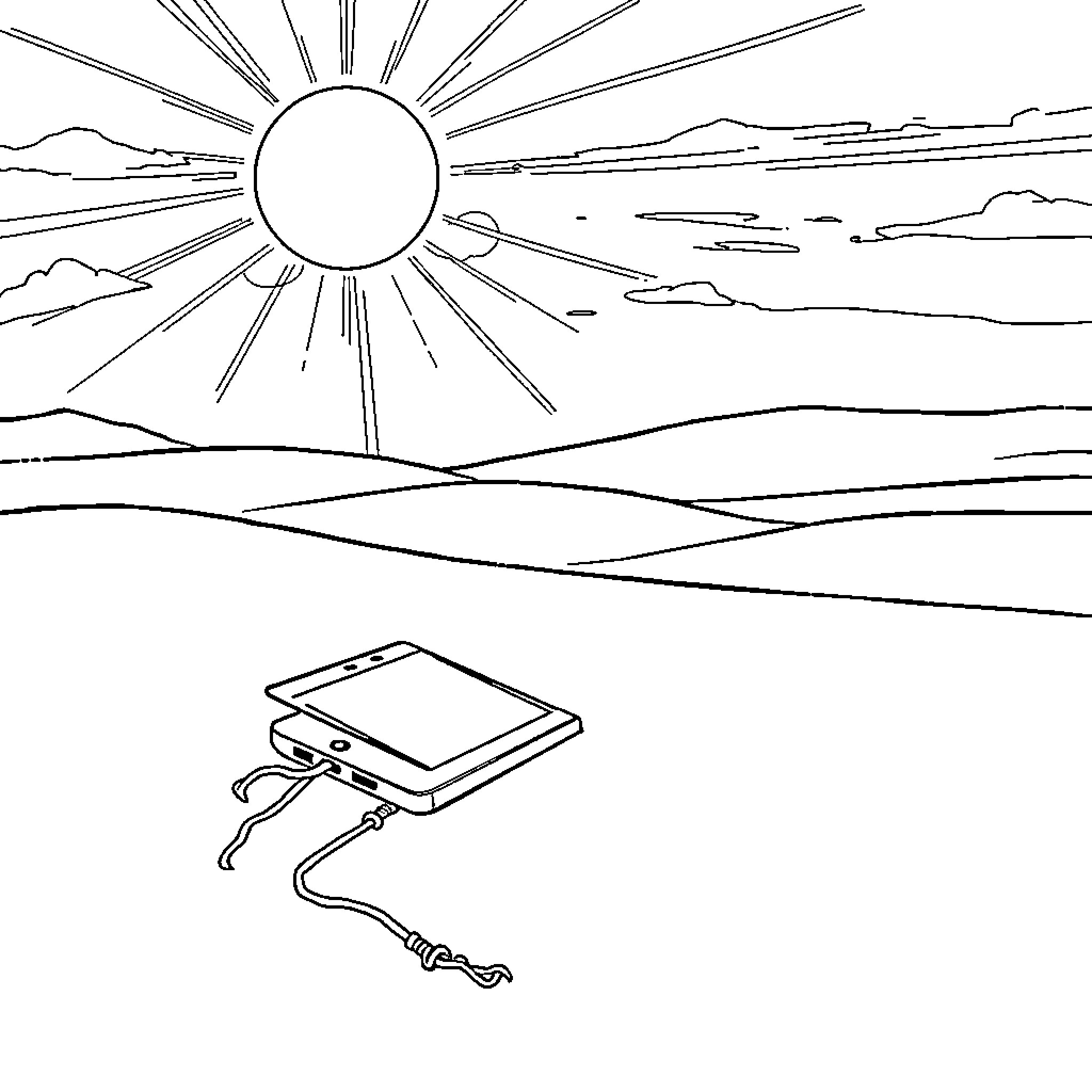 Achilles on the Sunny Landscape with Mobile Device Coloring Page (free black-and-white line drawing printable PDF for all, from beginners to advanced learners, including children, teens, adults, and seniors)