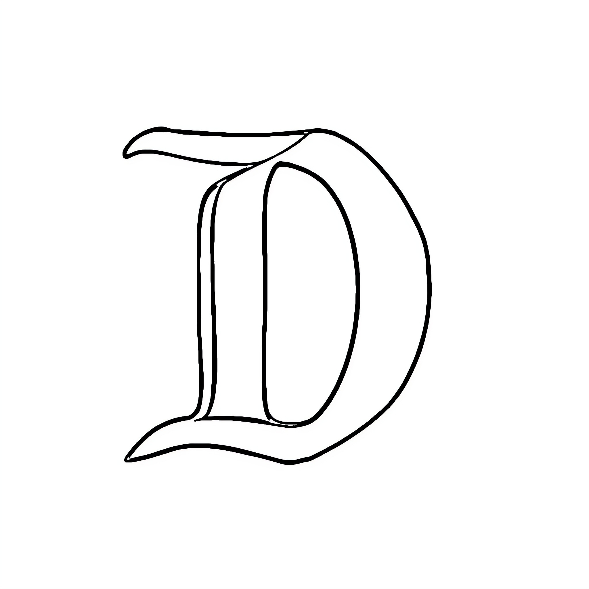 Detailed Decorative Monogram Letter D Coloring Page (free black-and-white line drawing printable PDF for all, from beginners to advanced learners, including children, teens, adults, and seniors)