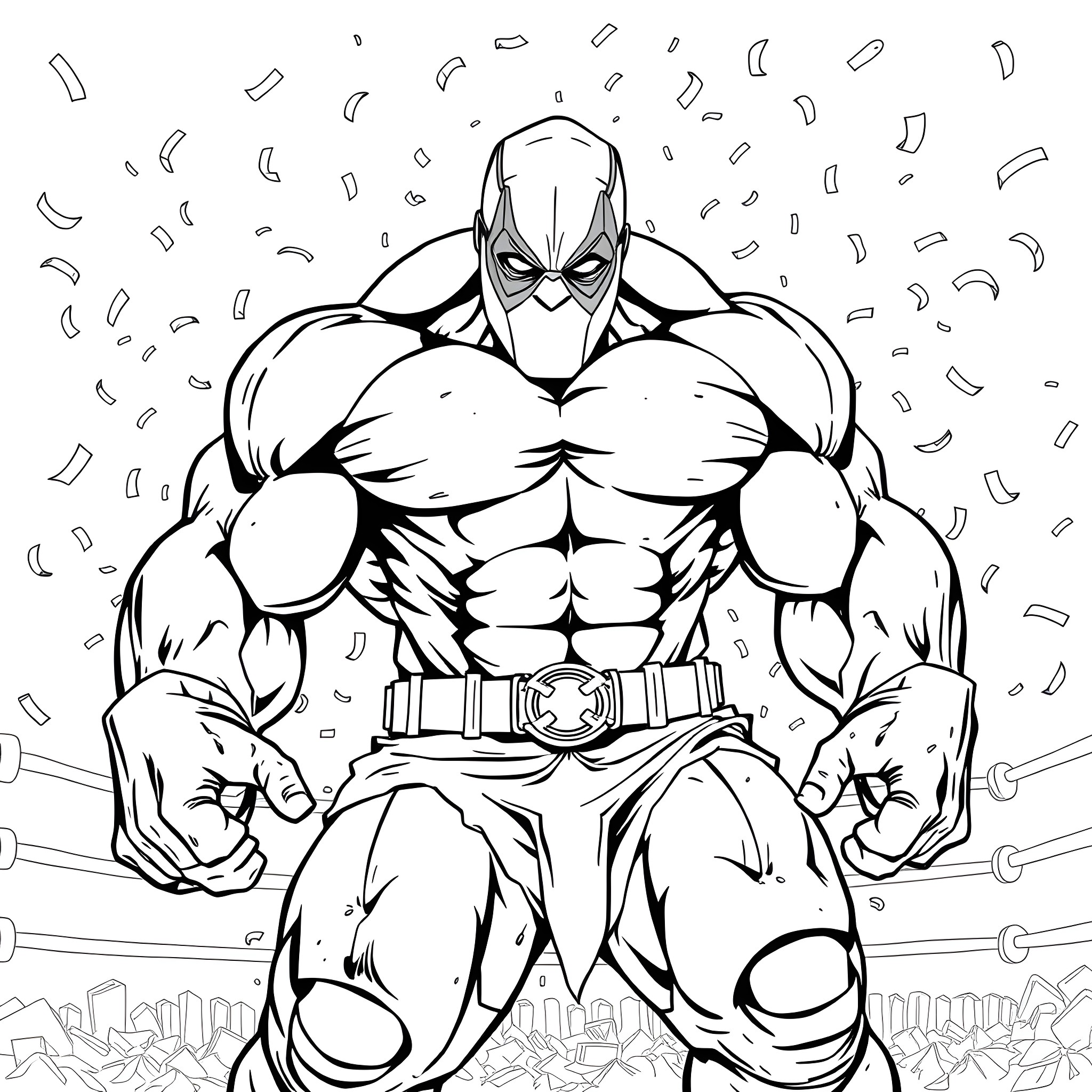 Hulk Superhero in Action Pose Coloring Page (free black-and-white line drawing printable PDF for all, from beginners to advanced learners, including children, teens, adults, and seniors)