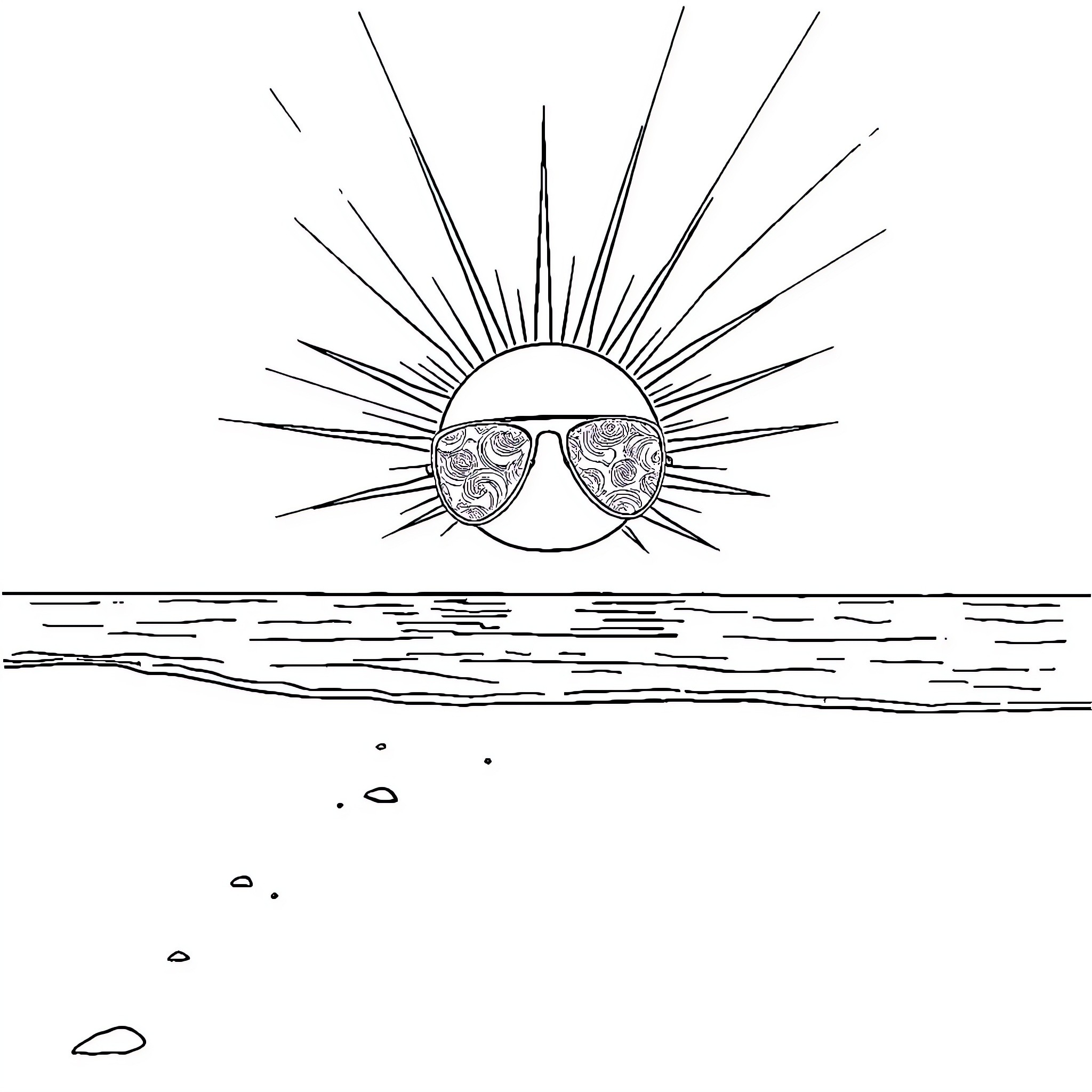 Sol rising over the serene sea Coloring Page (free black-and-white line drawing printable PDF for all, from beginners to advanced learners, including children, teens, adults, and seniors)