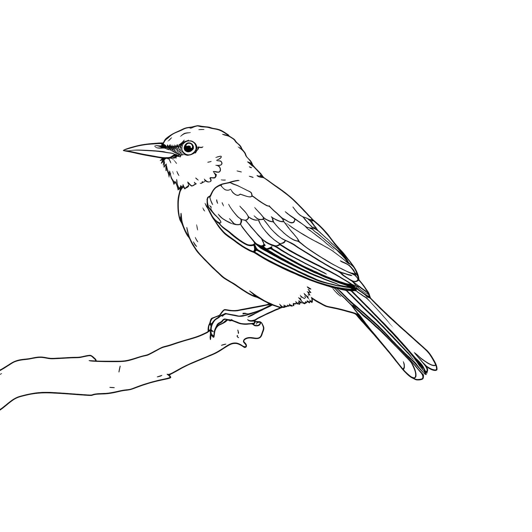 Amandava bird perched on a branch Coloring Page (free black-and-white line drawing printable PDF for all, from beginners to advanced learners, including children, teens, adults, and seniors)