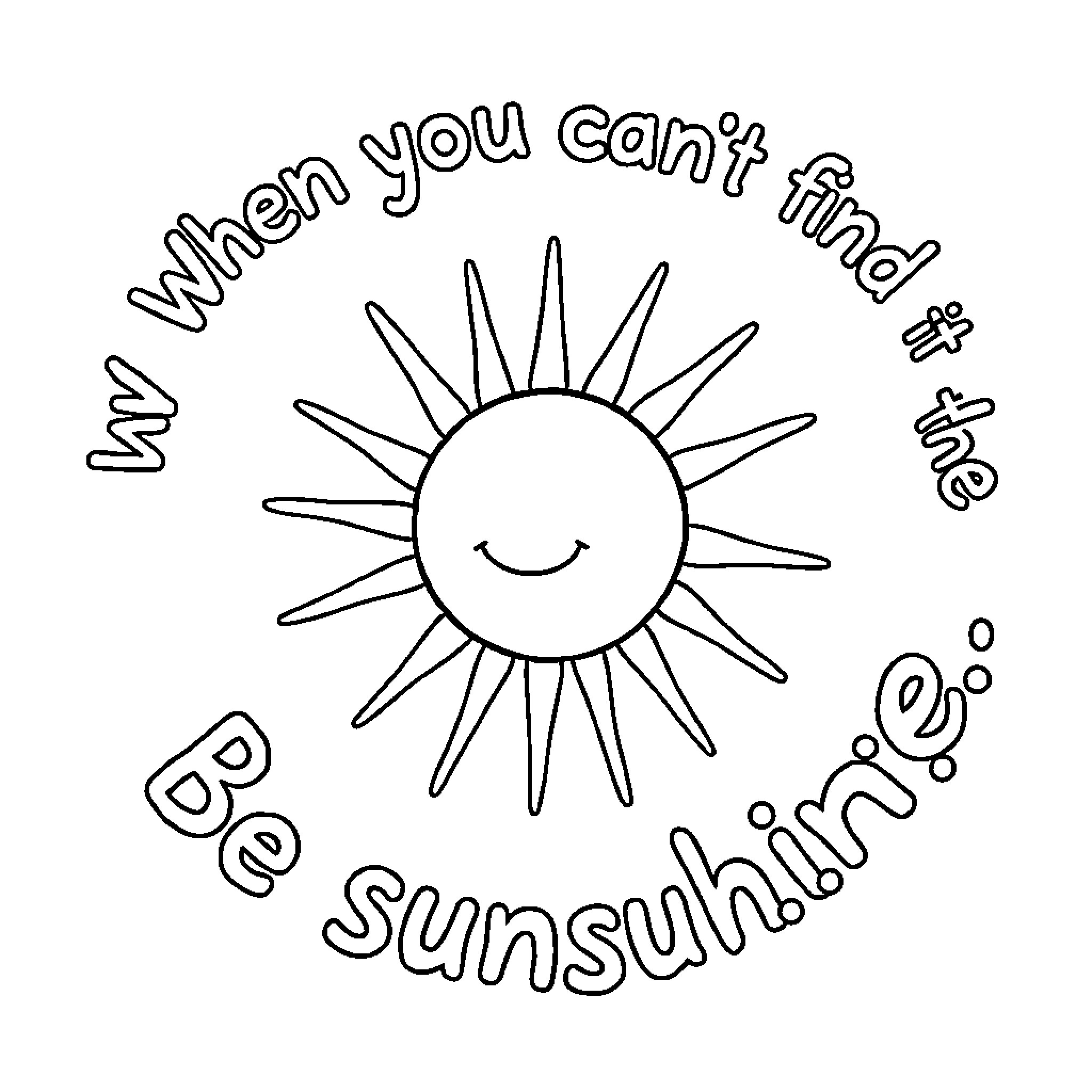 Sun smiling and inspiring positivity Coloring Page (free black-and-white line drawing printable PDF for all, from beginners to advanced learners, including children, teens, adults, and seniors)