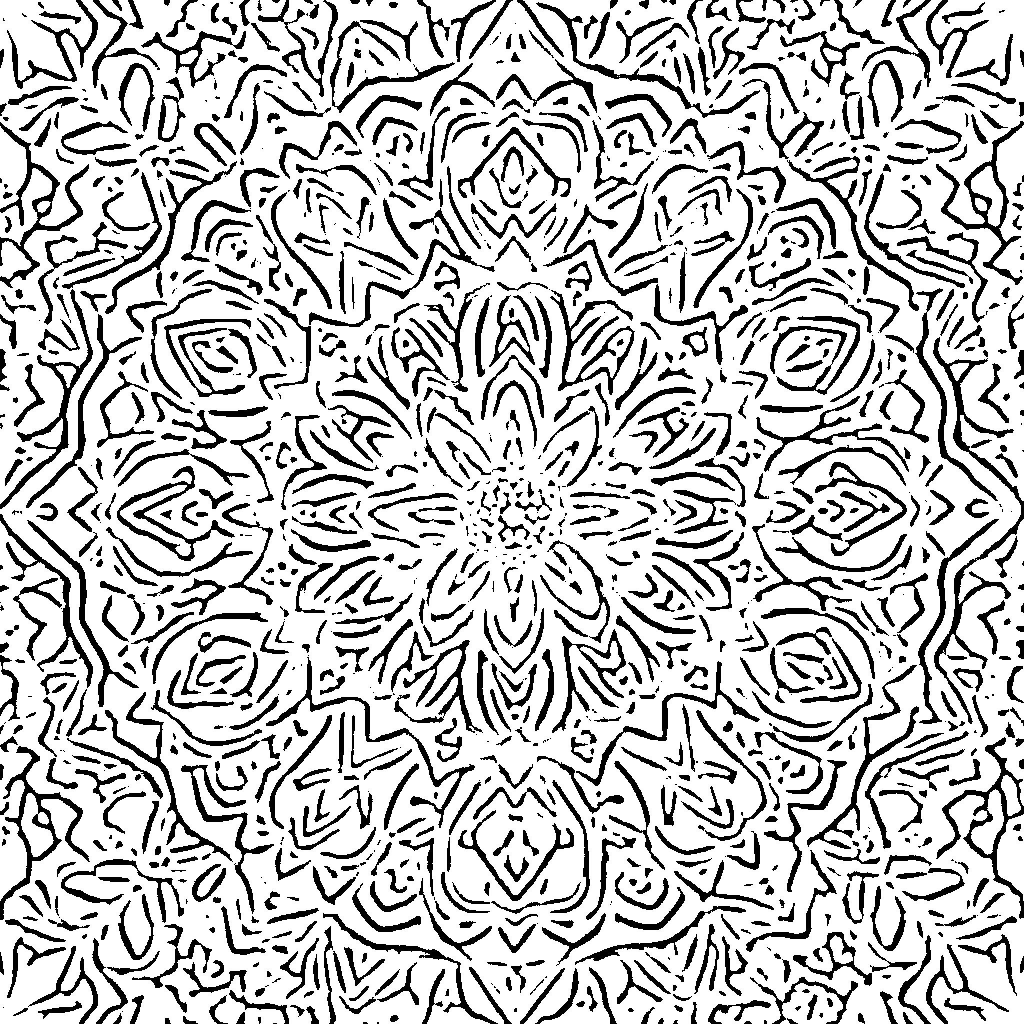 Mandala of intricate floral patterns Coloring Page (free black-and-white line drawing printable PDF for all, from beginners to advanced learners, including children, teens, adults, and seniors)