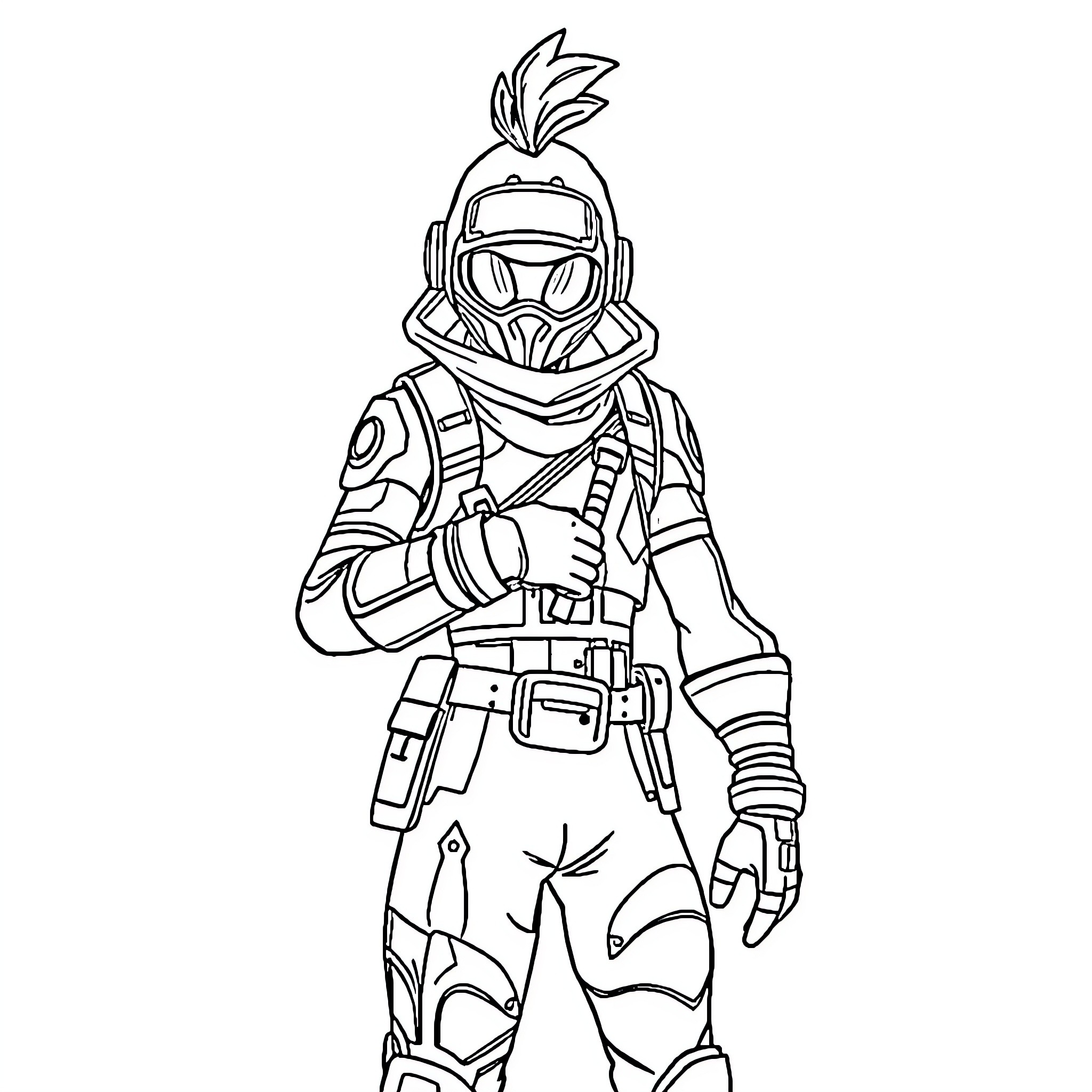 Fortnite Duck Outfit in Combat Gear Coloring Page (free black-and-white line drawing printable PDF for all, from beginners to advanced learners, including children, teens, adults, and seniors)