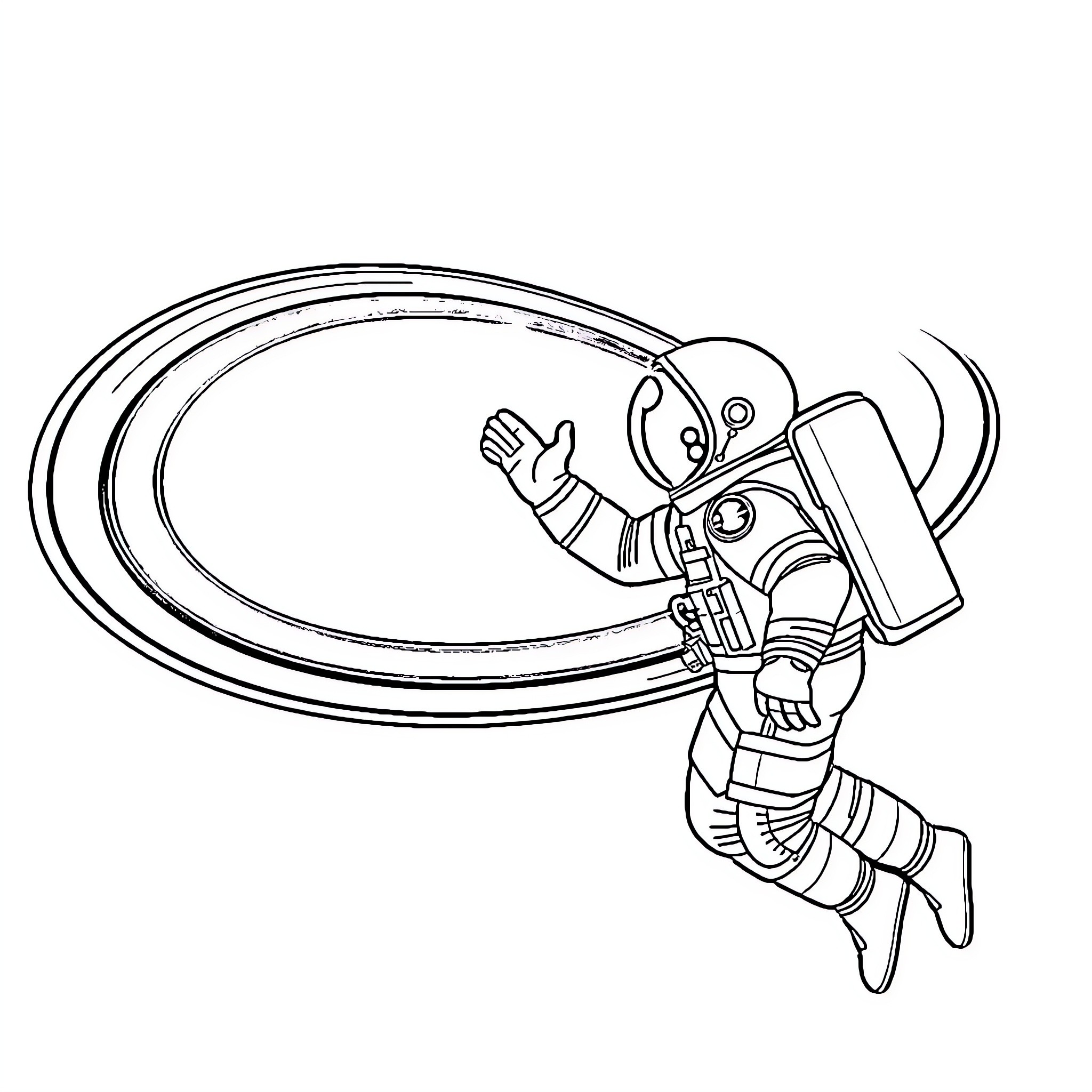 Astronaut exploring the cosmos with enthusiasm Coloring Page (free black-and-white line drawing printable PDF for all, from beginners to advanced learners, including children, teens, adults, and seniors)