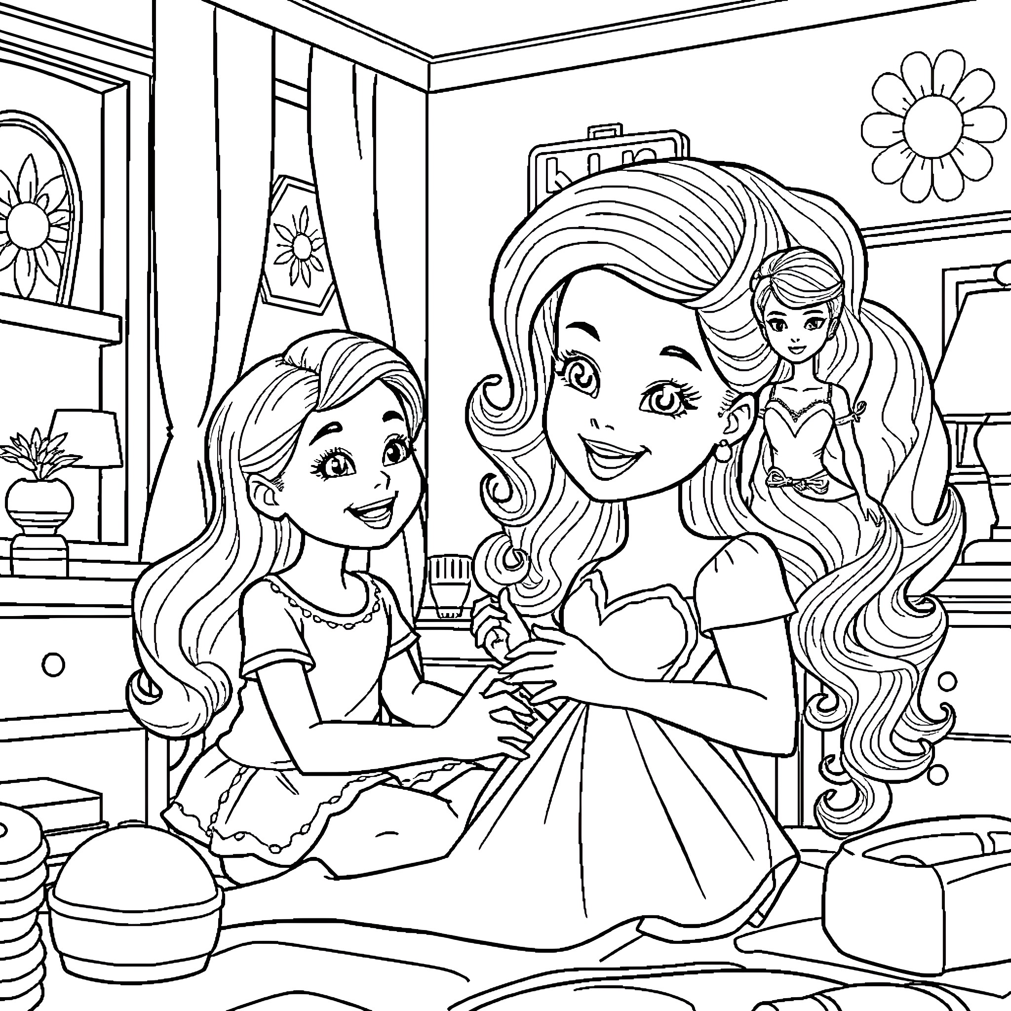 Bluey and Friends Enjoying a Playful Day at Home Coloring Page (free black-and-white line drawing printable PDF for all, from beginners to advanced learners, including children, teens, adults, and seniors)
