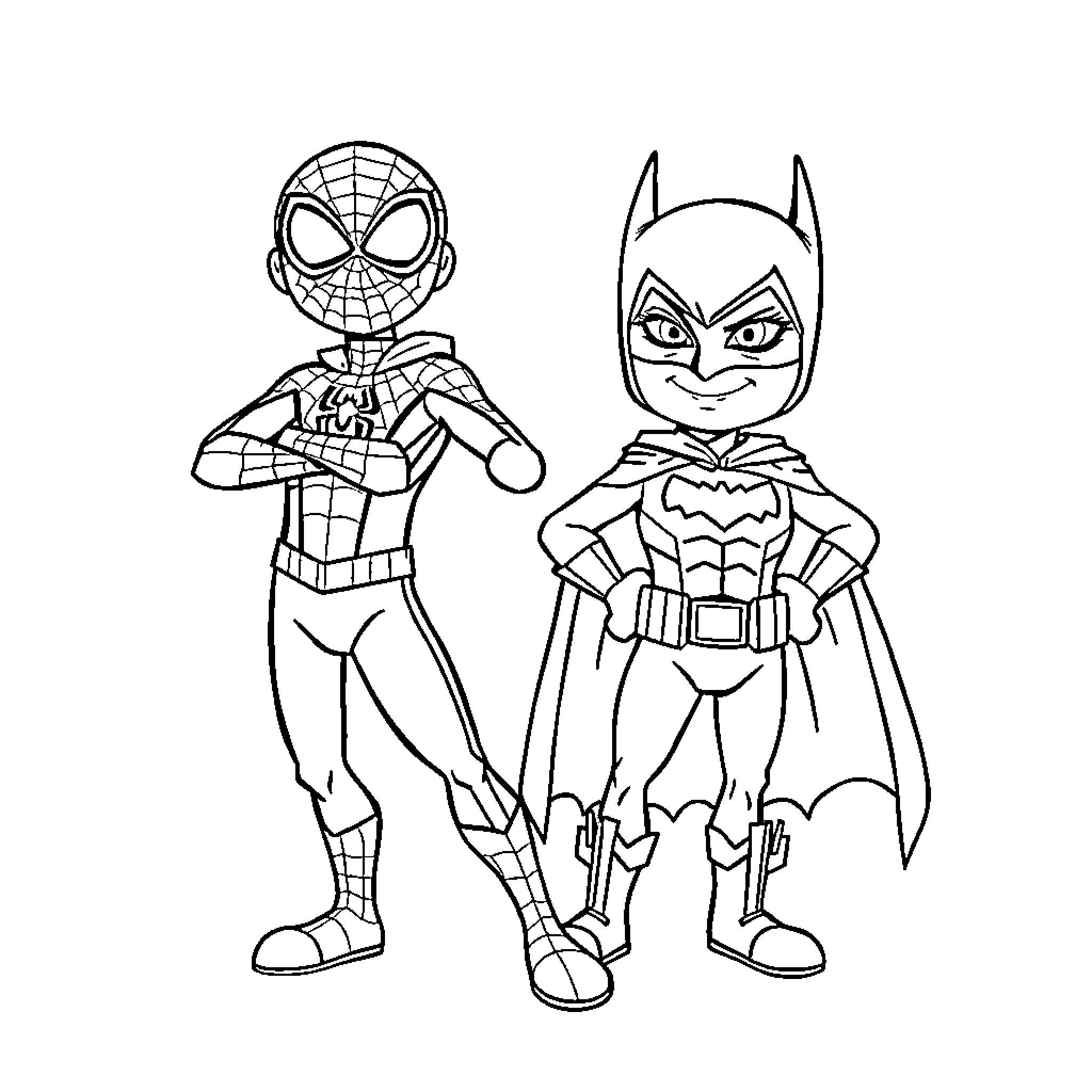 Bluey and Superhero Friends in Costume Coloring Page (free black-and-white line drawing printable PDF for all, from beginners to advanced learners, including children, teens, adults, and seniors)