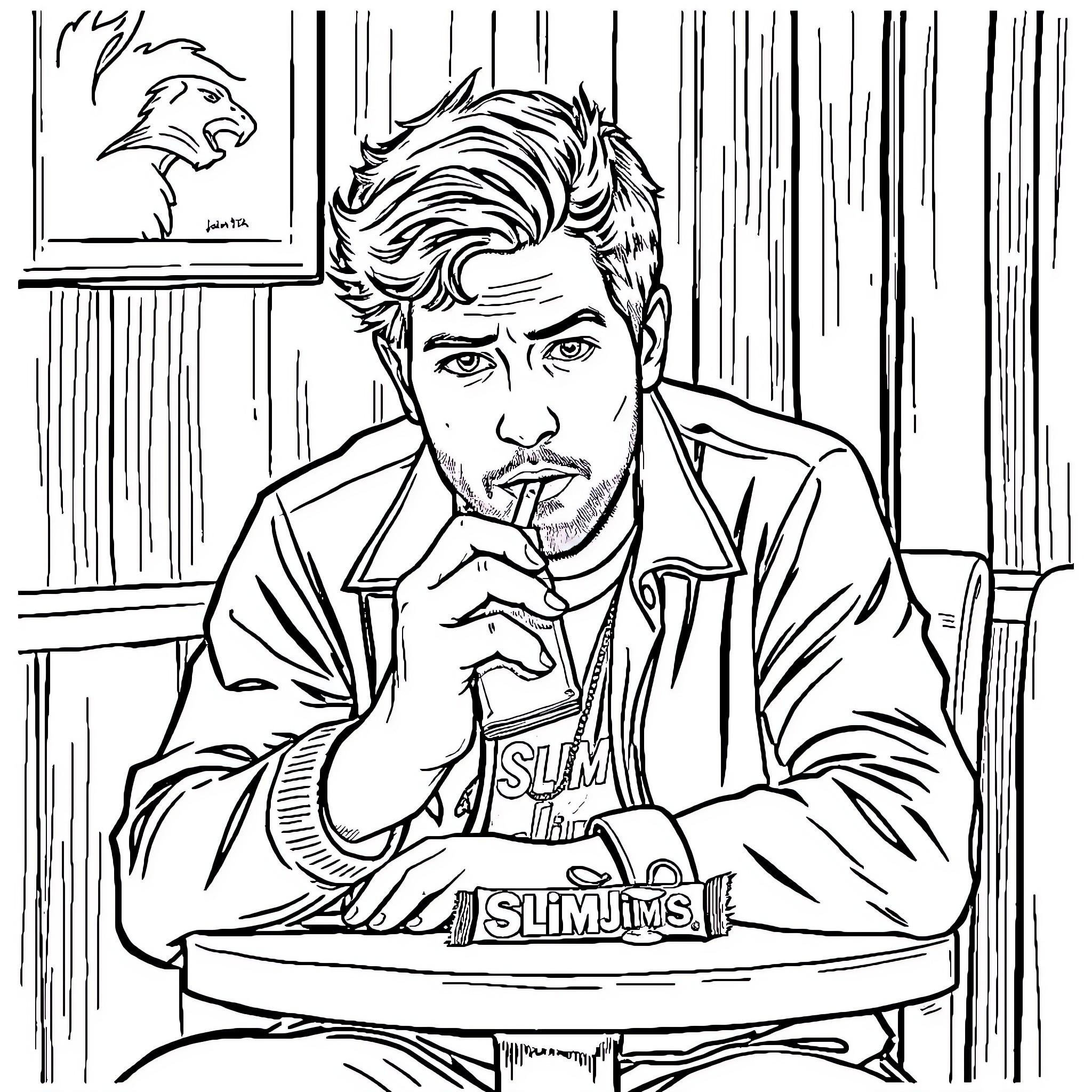 Eric Harris contemplating his actions in a room Coloring Page (free black-and-white line drawing printable PDF for all, from beginners to advanced learners, including children, teens, adults, and seniors)