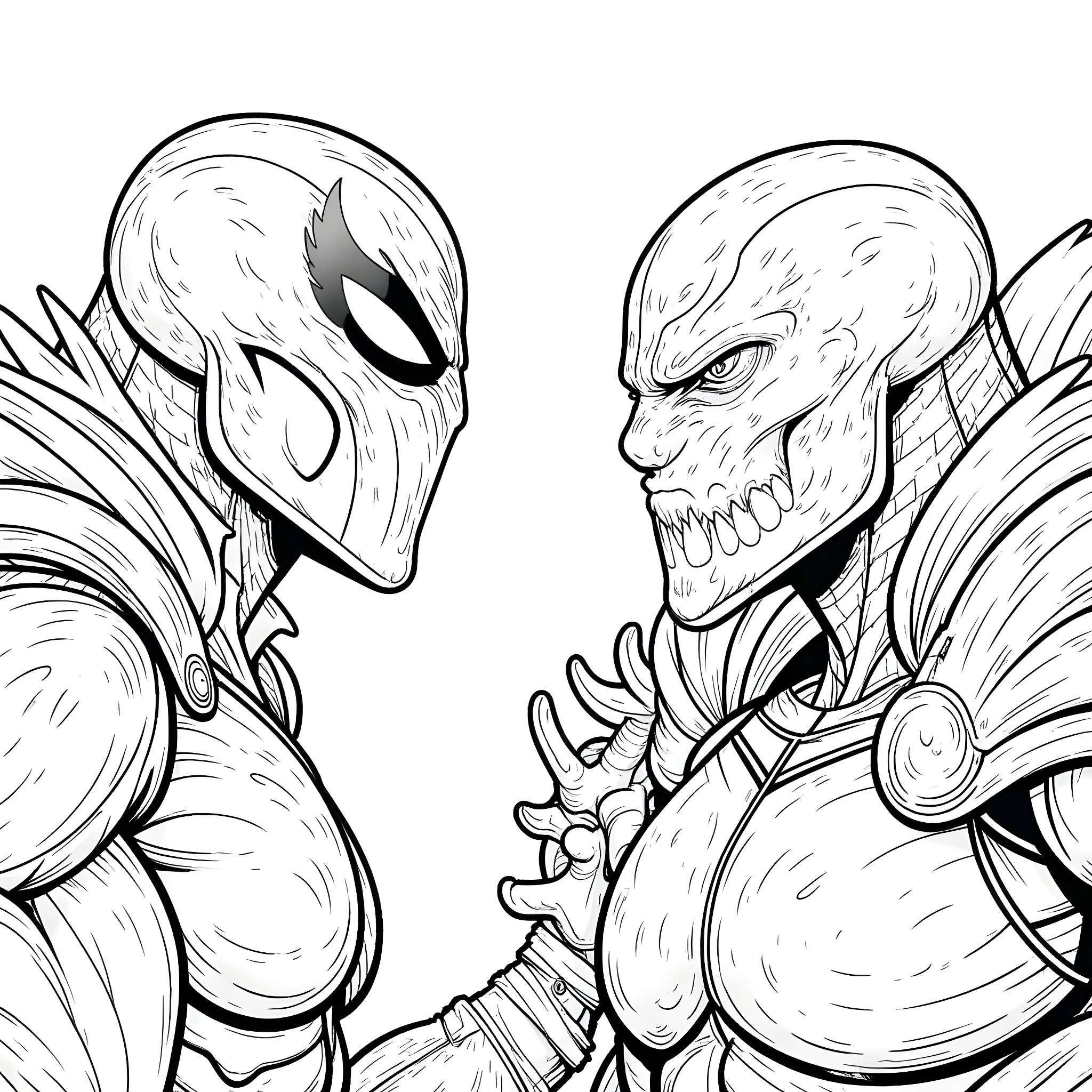 Spawn monsters clash in the darkness Coloring Page (free black-and-white line drawing printable PDF for all, from beginners to advanced learners, including children, teens, adults, and seniors)