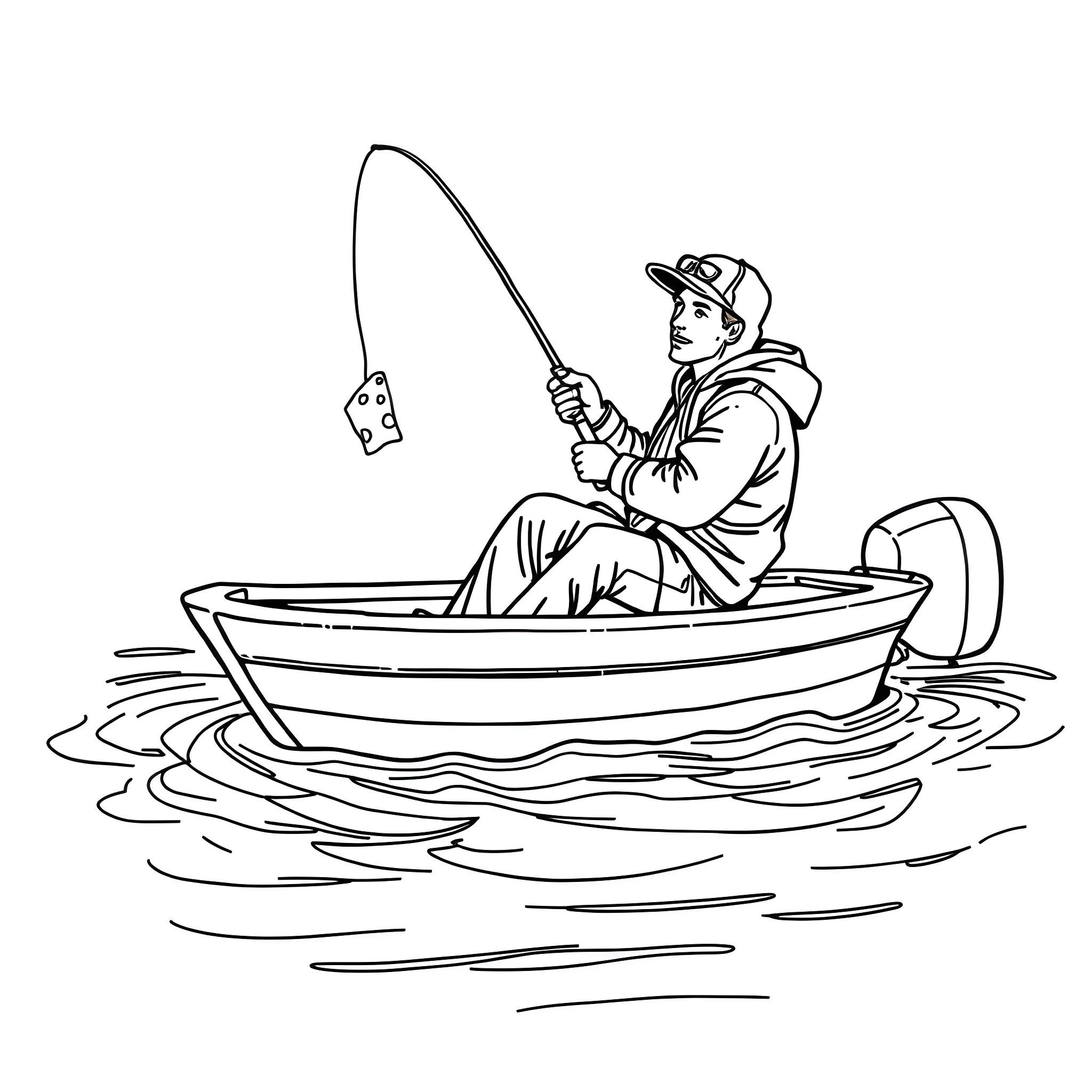 Jordan Love fishing on the lake Coloring Page (free black-and-white line drawing printable PDF for all, from beginners to advanced learners, including children, teens, adults, and seniors)
