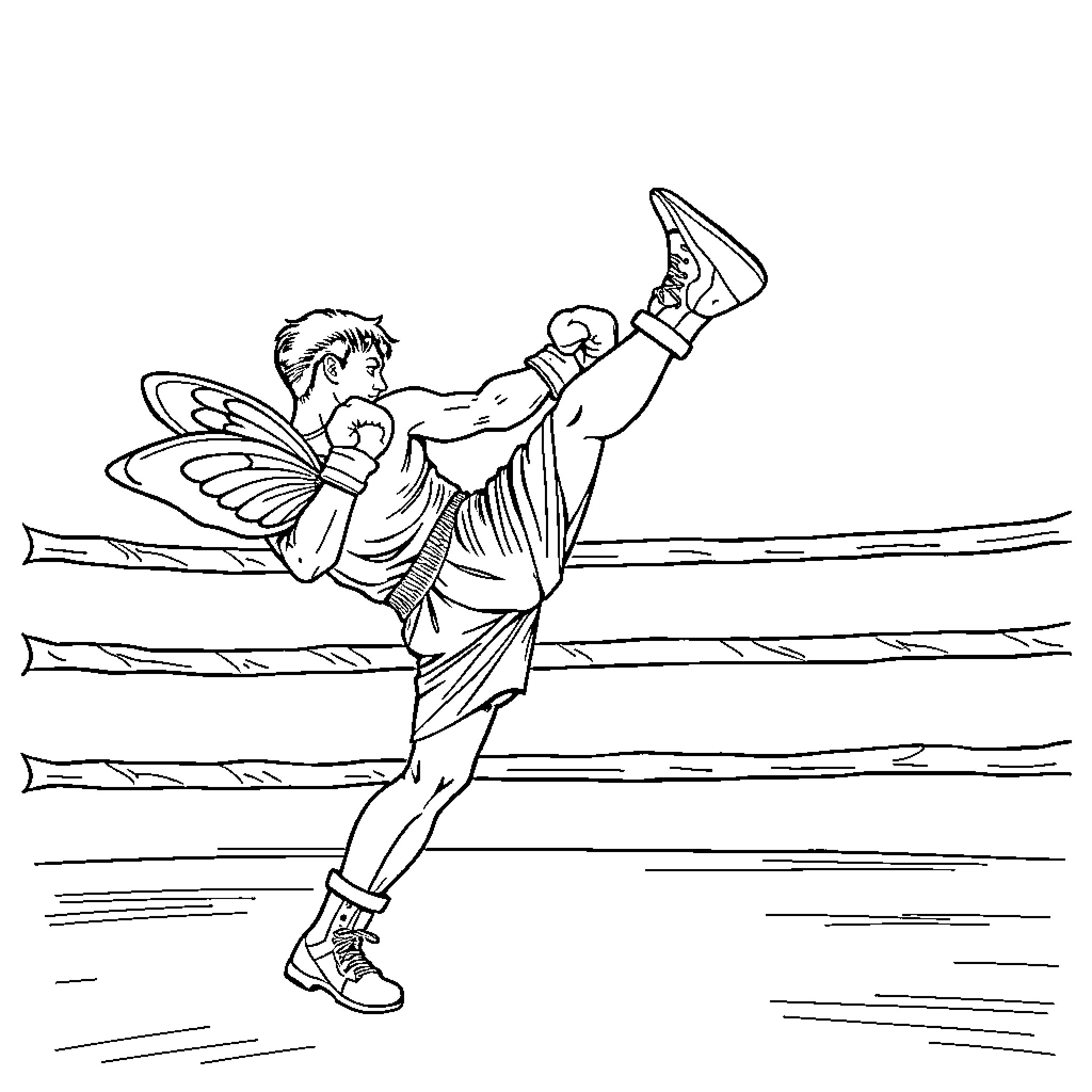 Butterfly fairy dancing joyfully on the field Coloring Page (free black-and-white line drawing printable PDF for all, from beginners to advanced learners, including children, teens, adults, and seniors)