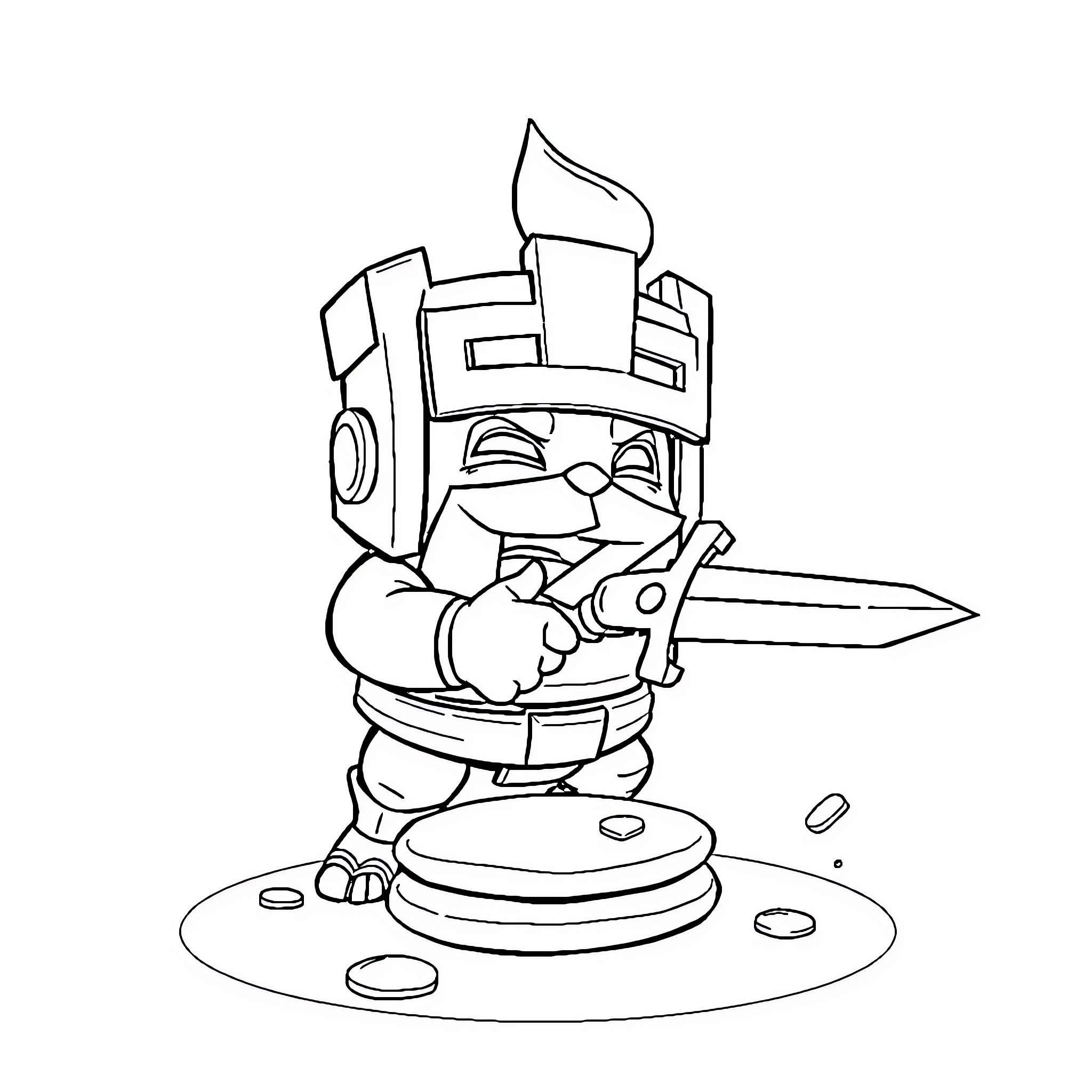 P.E.K.K.A Wielding a Powerful Sword on the Battlefield Coloring Page (free black-and-white line drawing printable PDF for all, from beginners to advanced learners, including children, teens, adults, and seniors)