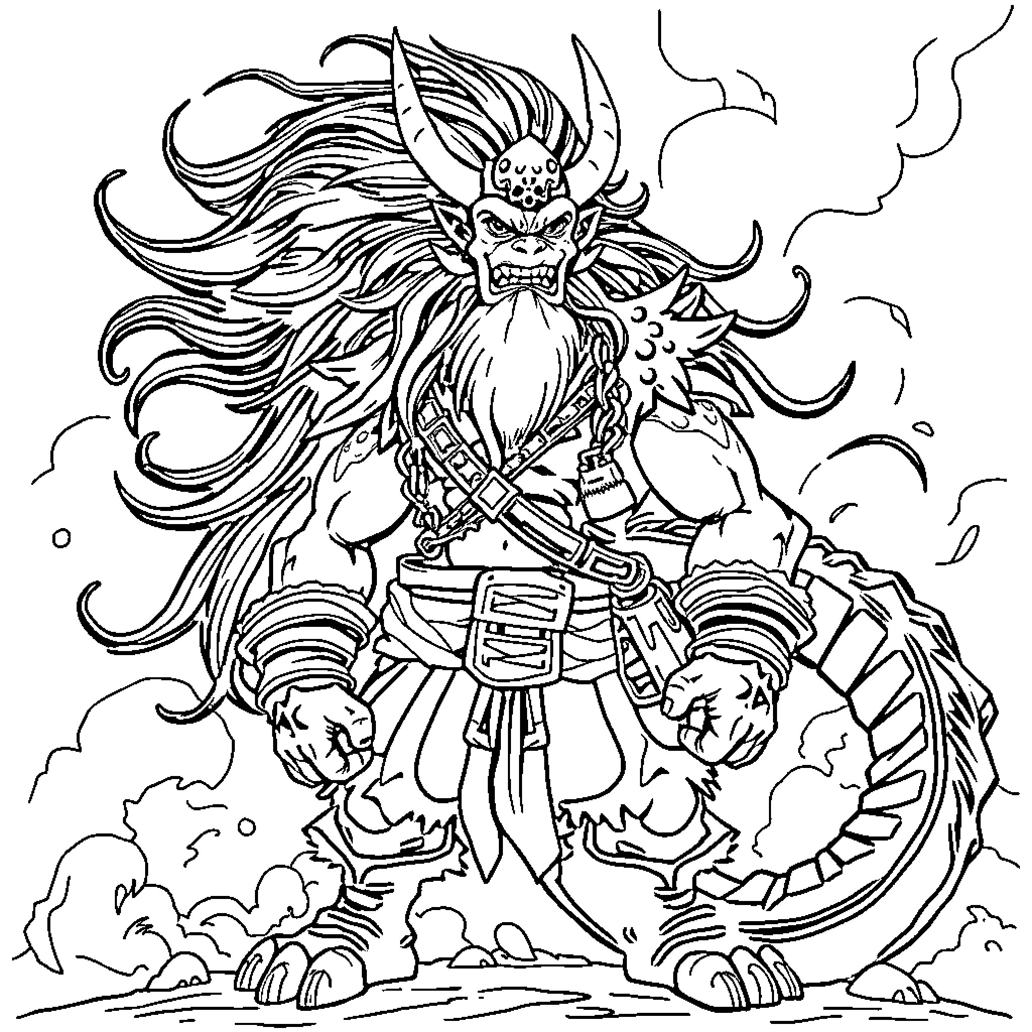 Kaido the fearsome dragon-like creature in battle Coloring Page (free black-and-white line drawing printable PDF for all, from beginners to advanced learners, including children, teens, adults, and seniors)