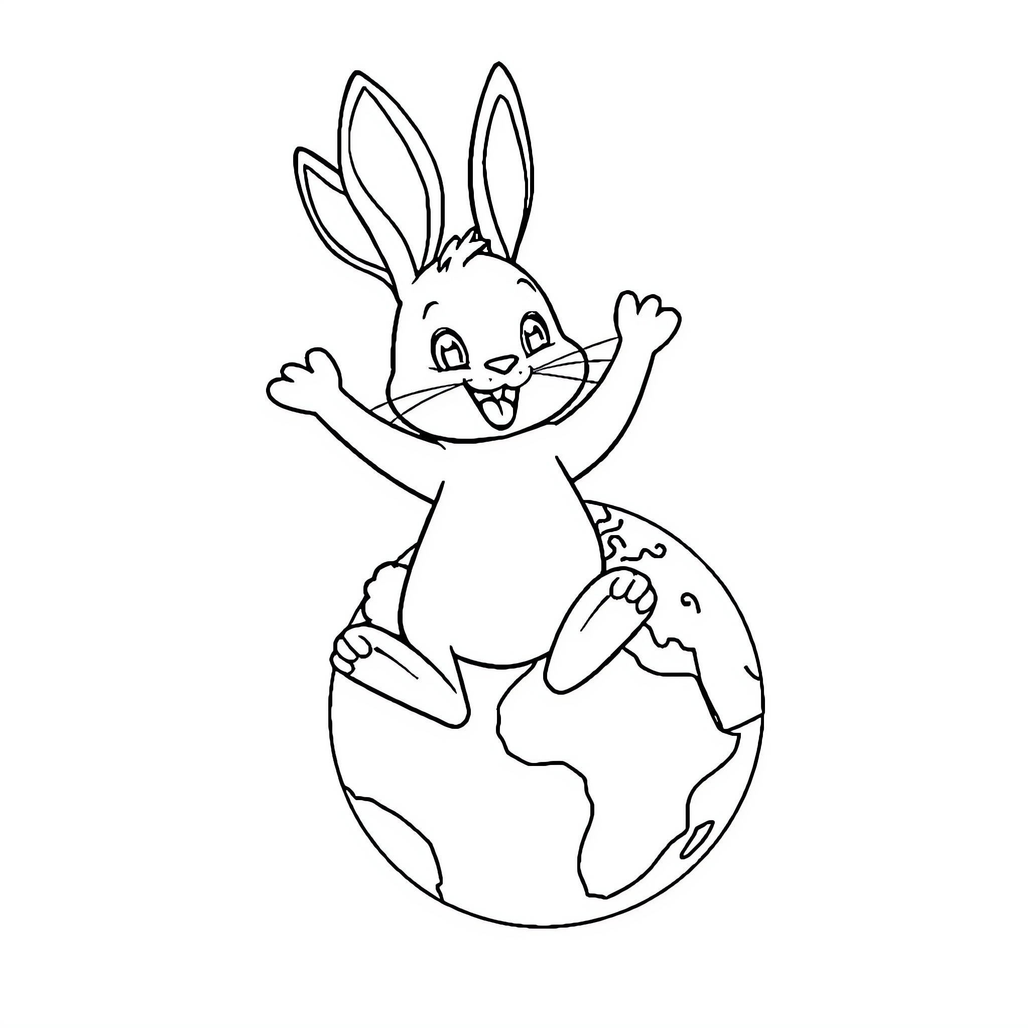 Bunny happily embracing the world Coloring Page (free black-and-white line drawing printable PDF for all, from beginners to advanced learners, including children, teens, adults, and seniors)