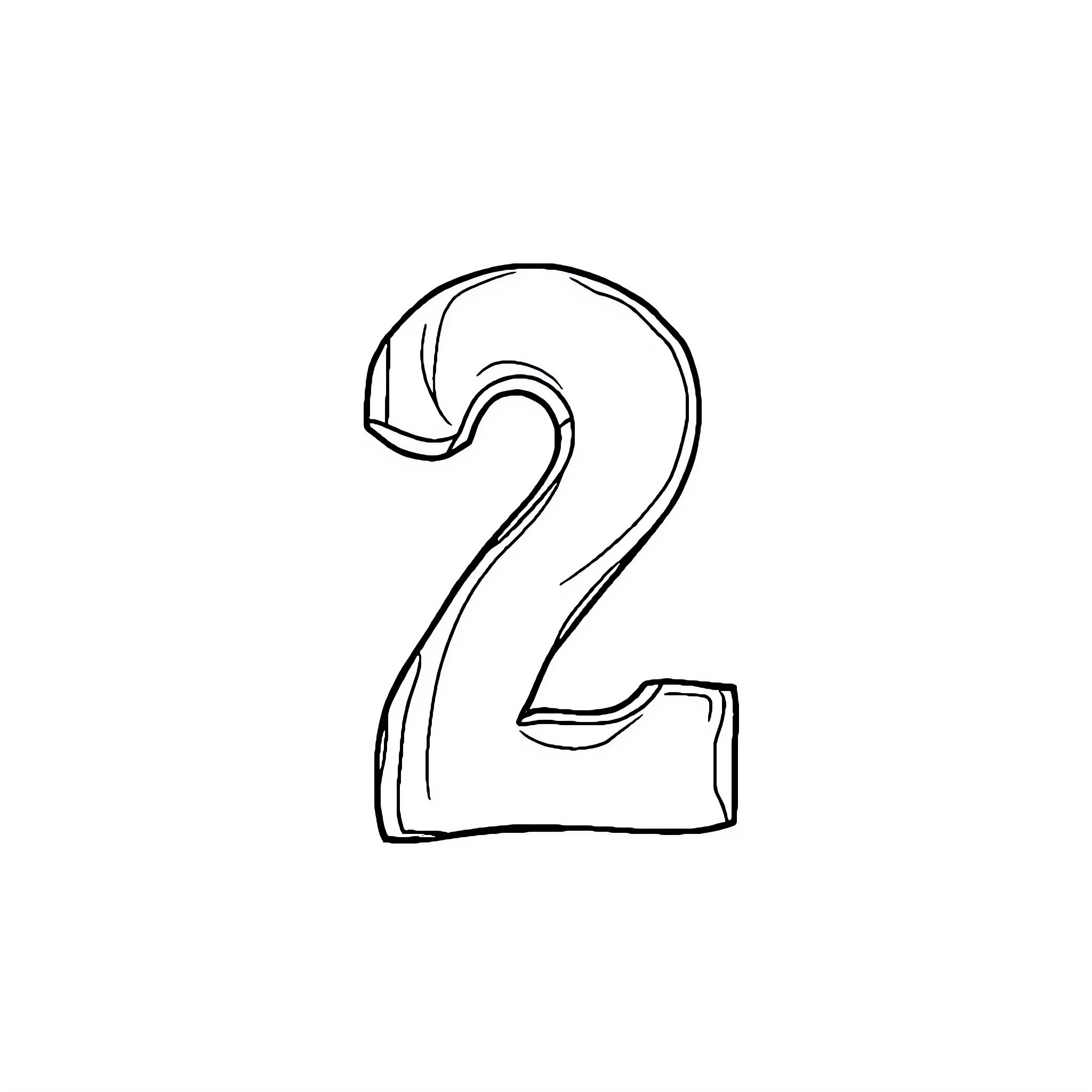 Number 2 - Stylized hand-drawn number two Coloring Page (free black-and-white line drawing printable PDF for all, from beginners to advanced learners, including children, teens, adults, and seniors)