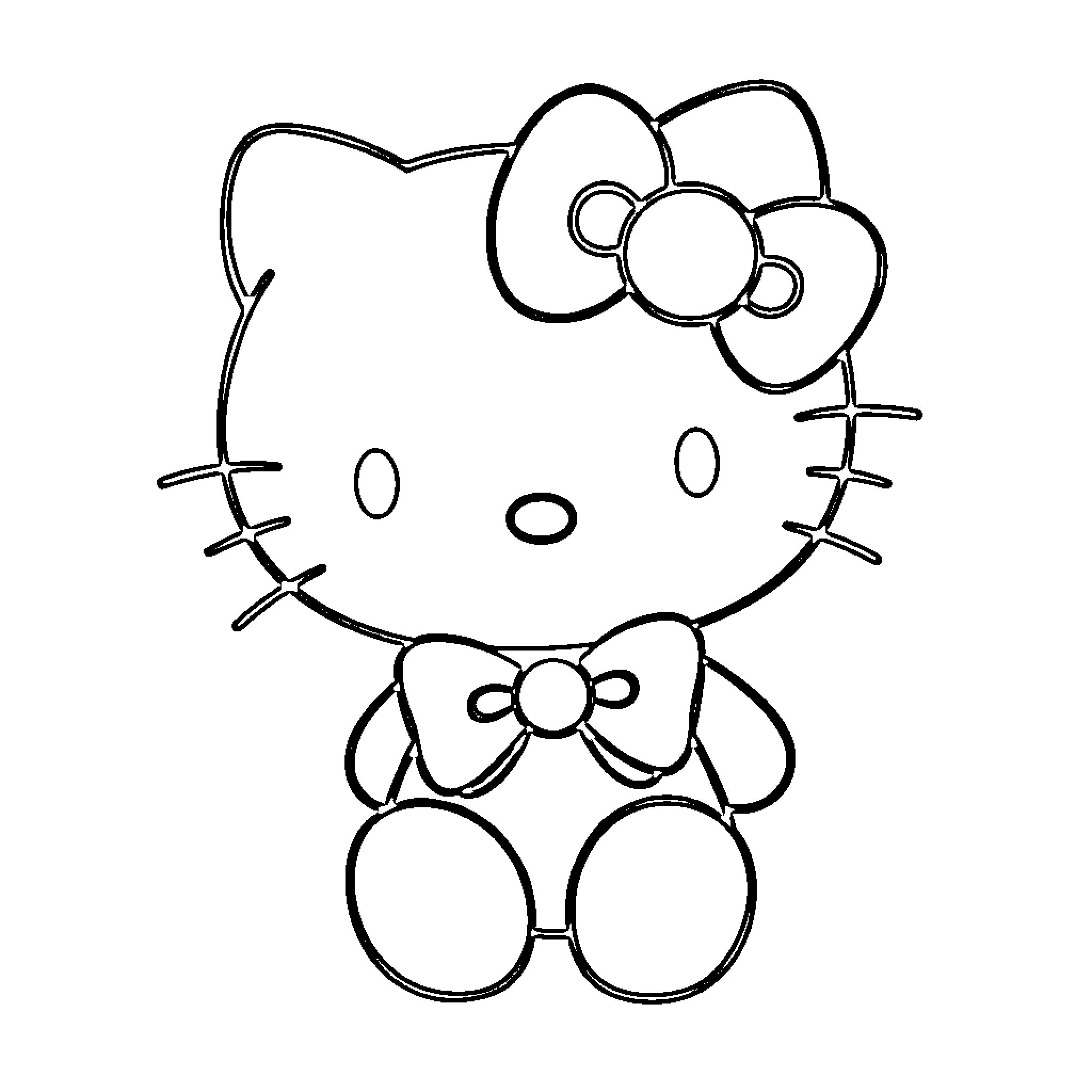 Hello Kitty sitting with bow Coloring Page (free black-and-white line drawing printable PDF for all, from beginners to advanced learners, including children, teens, adults, and seniors)