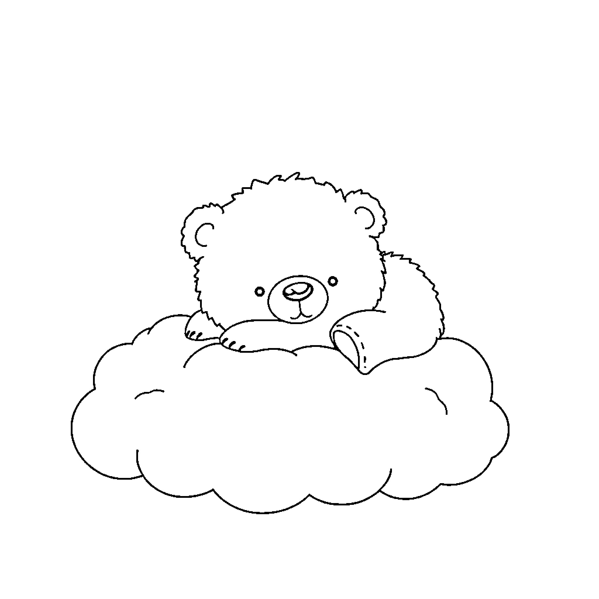 Bear cuddling on cozy cloud Coloring Page (free black-and-white line drawing printable PDF for all, from beginners to advanced learners, including children, teens, adults, and seniors)