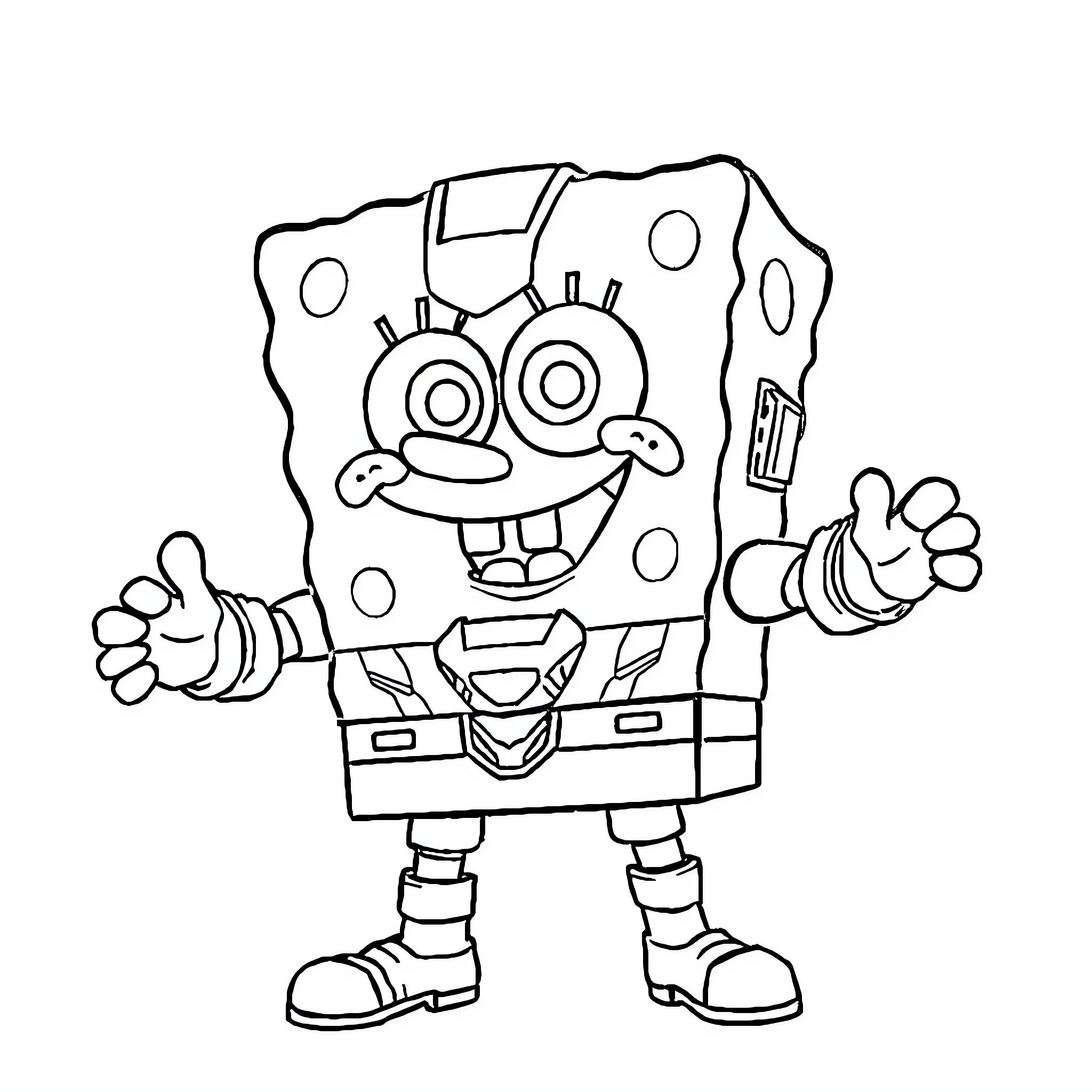 Spongebob Excitedly Waving and Expressing Himself Coloring Page (free black-and-white line drawing printable PDF for all, from beginners to advanced learners, including children, teens, adults, and seniors)