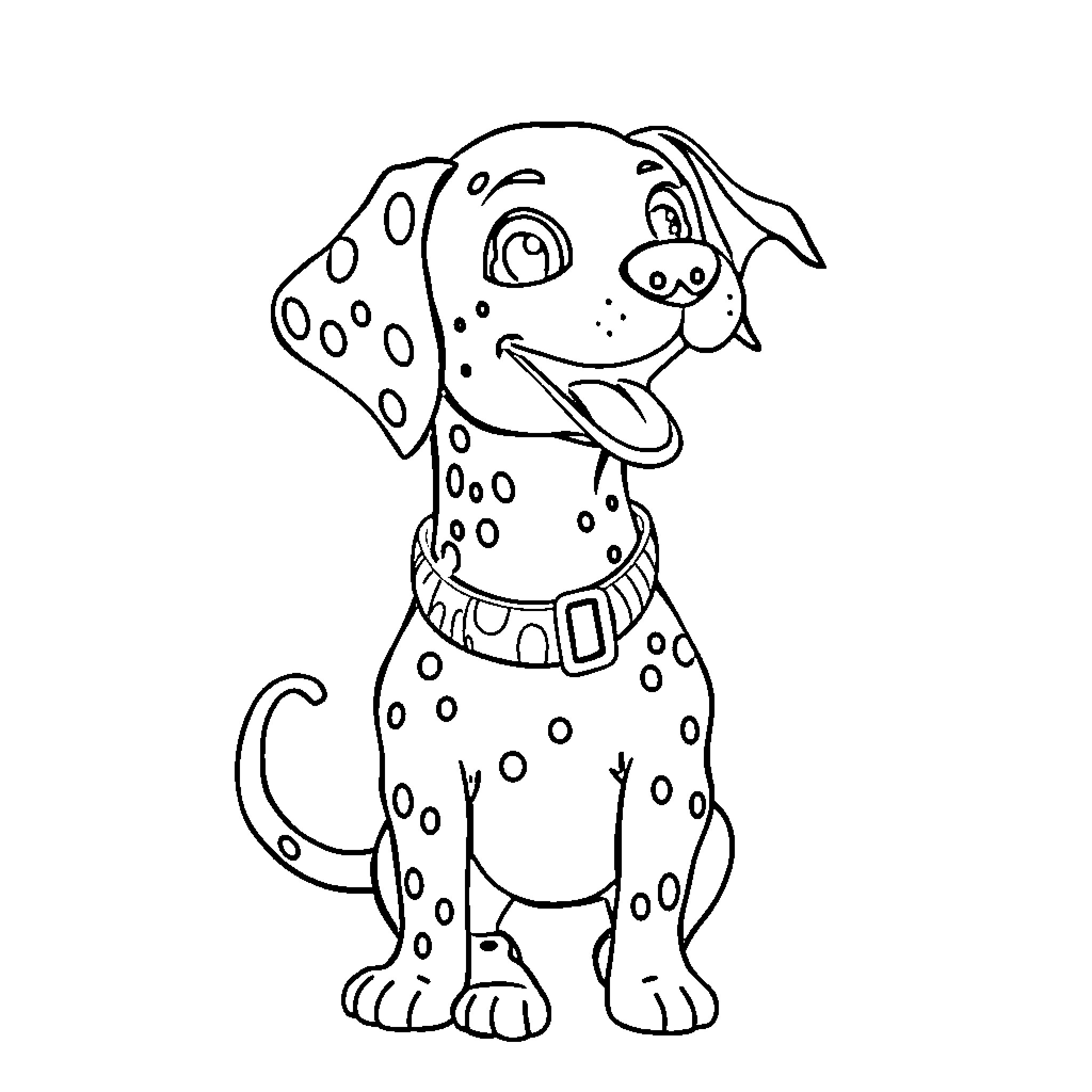 Dalmatian dog posing with happy expression Coloring Page (free black-and-white line drawing printable PDF for all, from beginners to advanced learners, including children, teens, adults, and seniors)