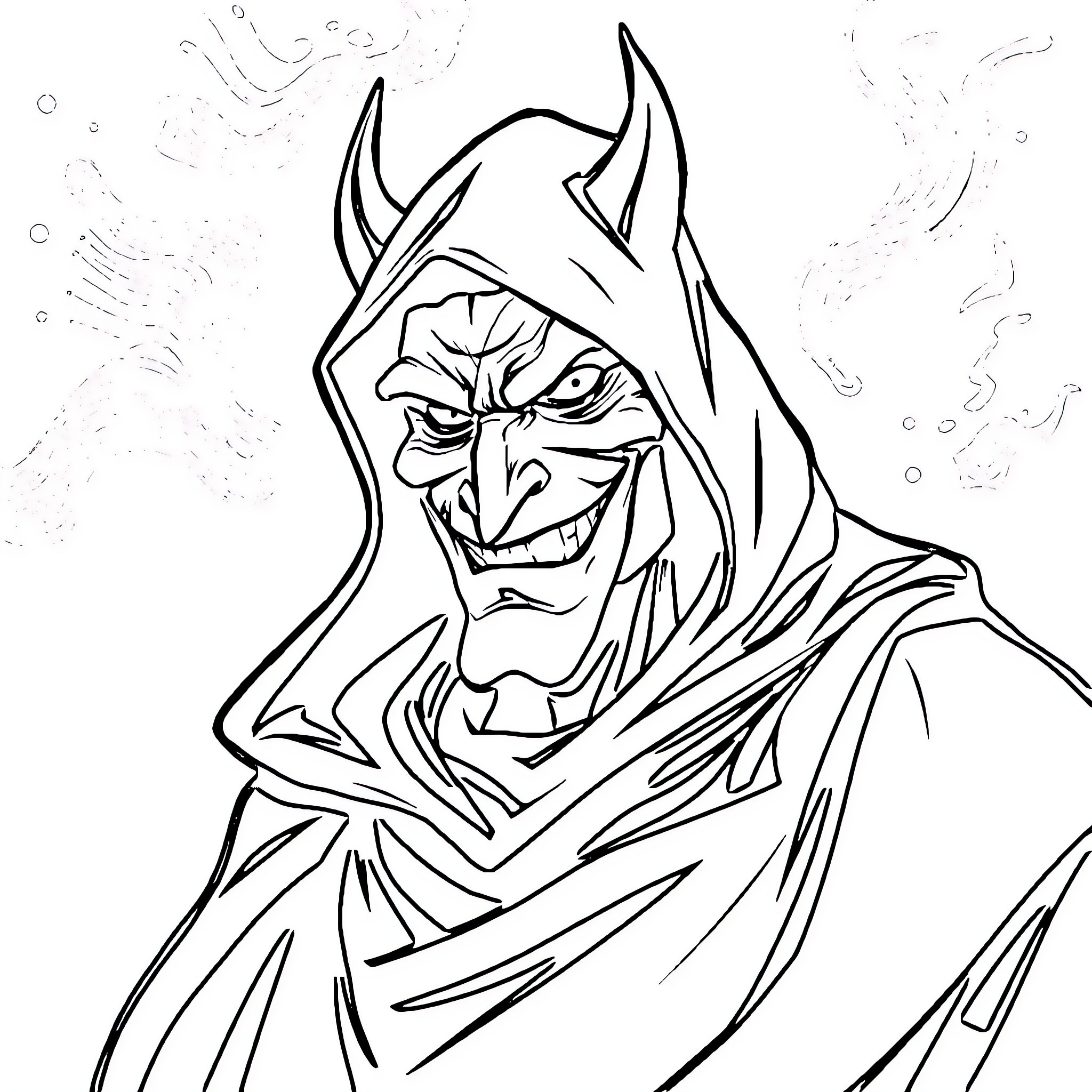 Jokar - Sinister Villain in Menacing Pose Coloring Page (free black-and-white line drawing printable PDF for all, from beginners to advanced learners, including children, teens, adults, and seniors)