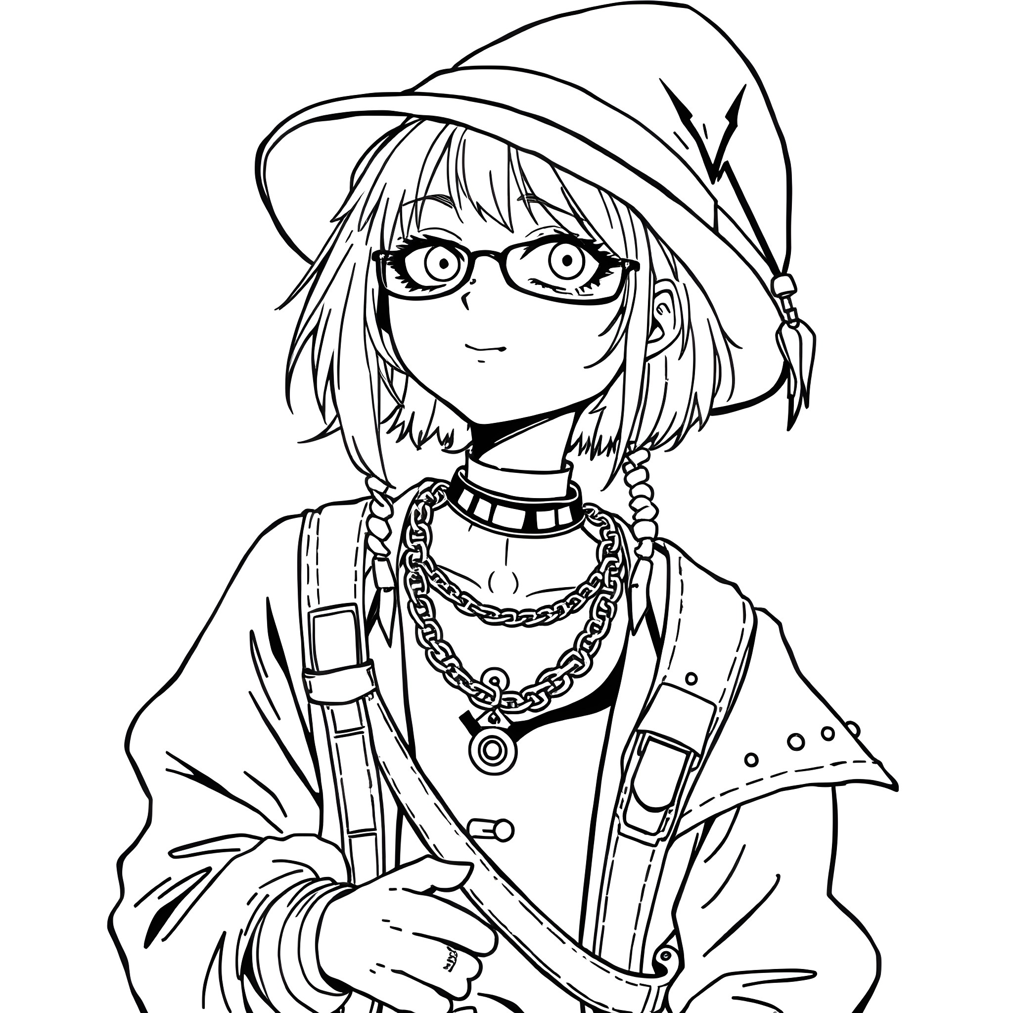 Goth girl with a stylish outfit and accessories Coloring Page (free black-and-white line drawing printable PDF for all, from beginners to advanced learners, including children, teens, adults, and seniors)