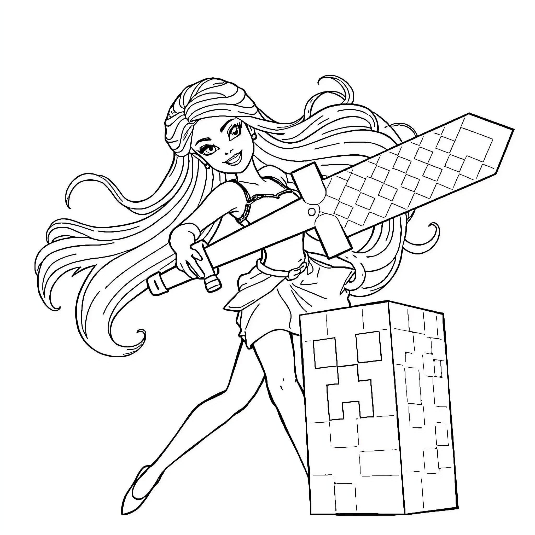 Barbie Superhero Taking Flight with Jetpack Coloring Page (free black-and-white line drawing printable PDF for all, from beginners to advanced learners, including children, teens, adults, and seniors)
